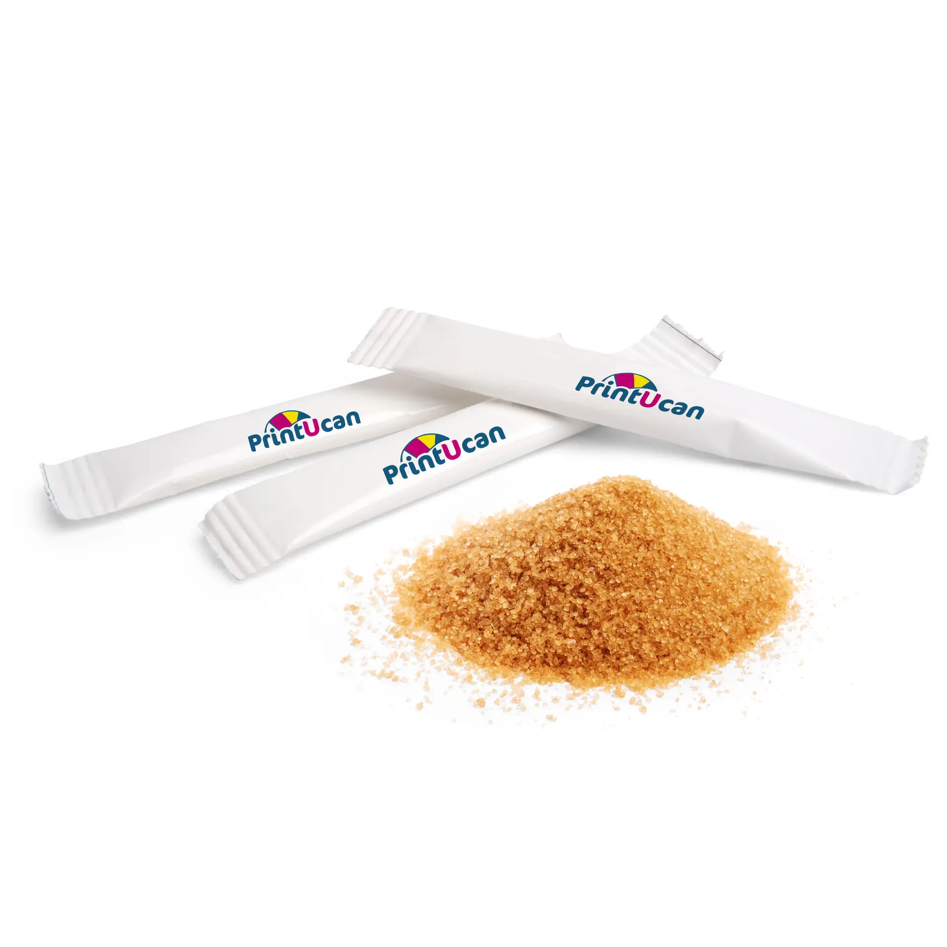 Sugar sticks with logo, brown organic cane sugar