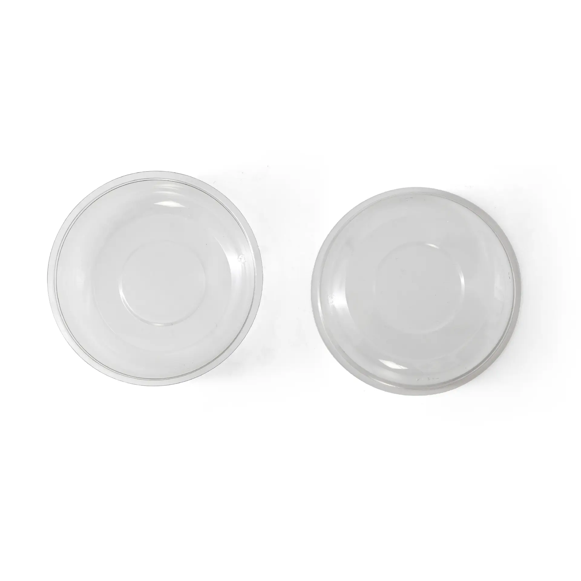 Two clear PET insert cups with a diameter of 95 mm, shown from above on a white background.