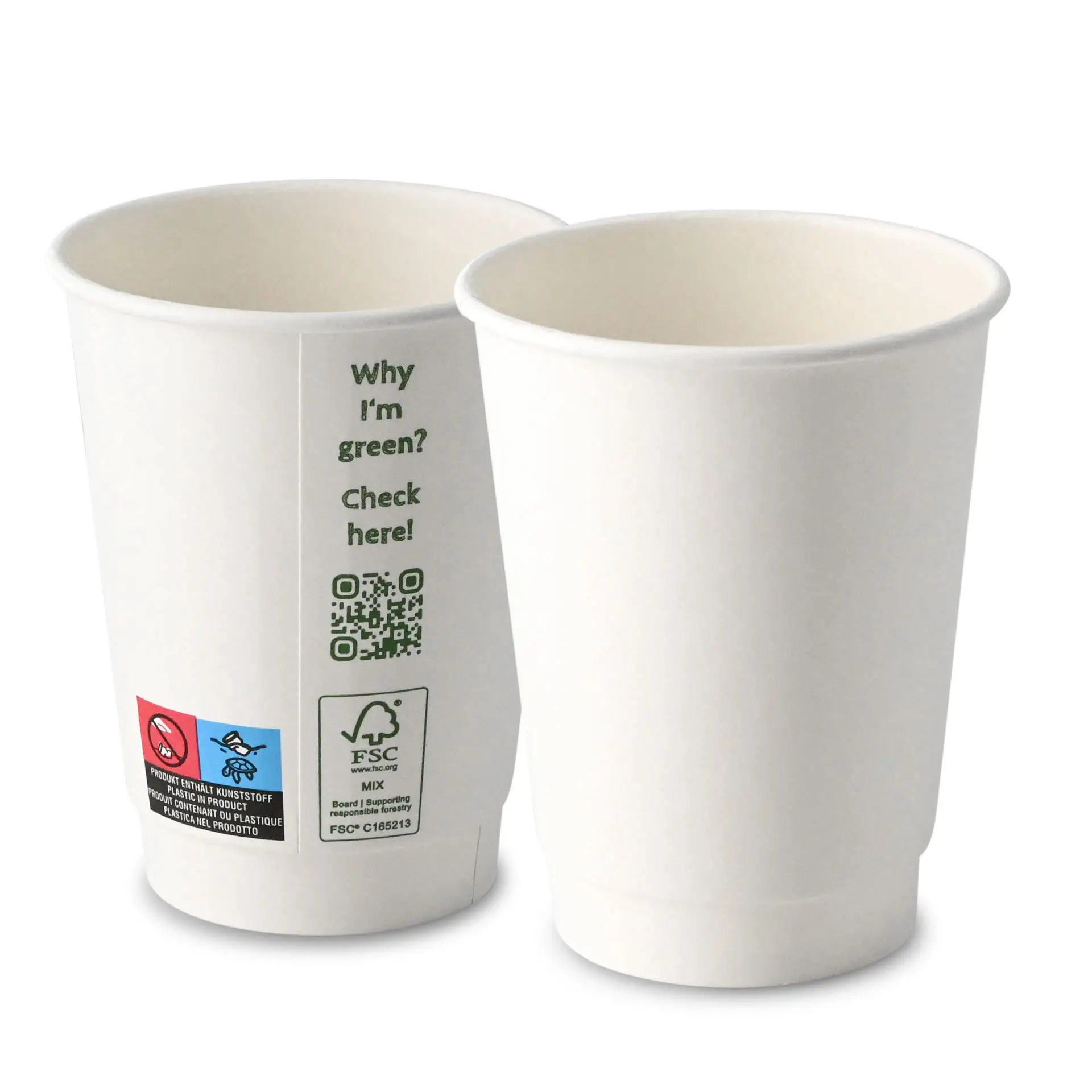 Coffee to go cup, 300 ml / 12 oz, Ø 90 mm, double wall, white, PLA coated