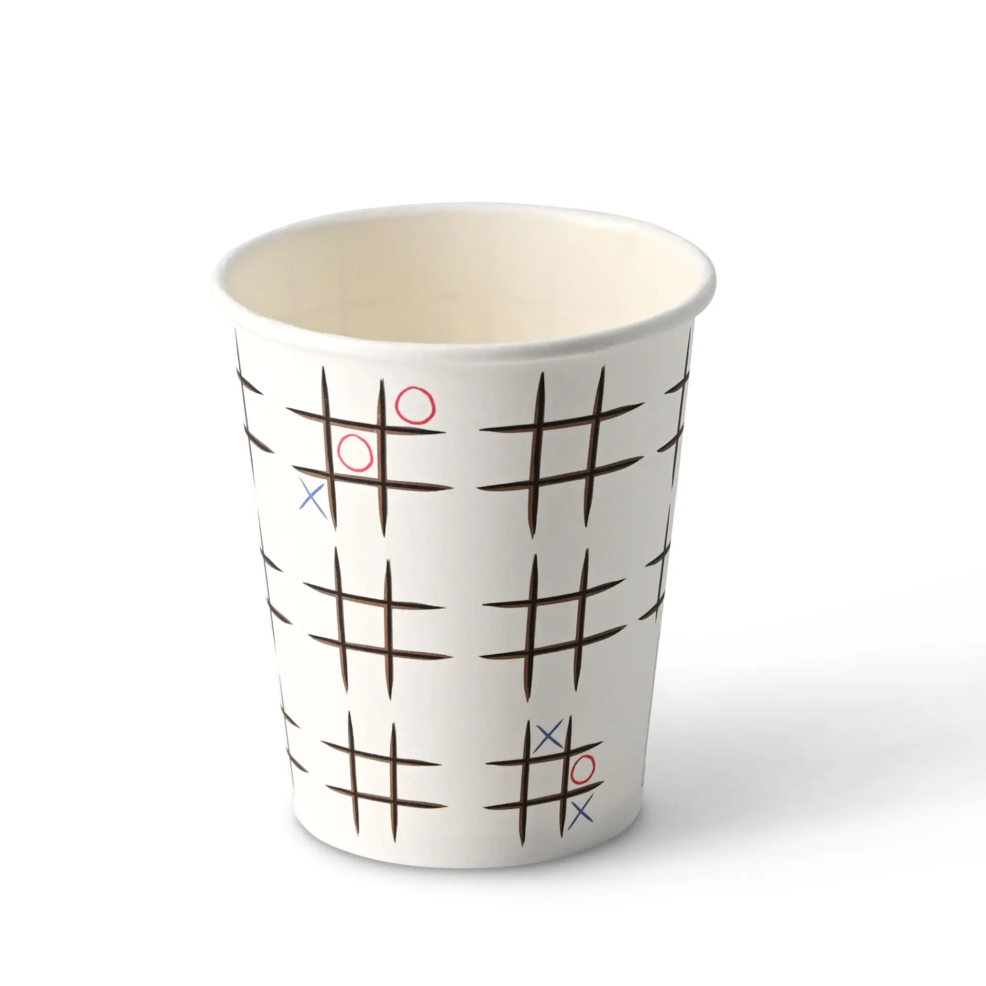 8 oz Paper cup printed with "Tic Tac Toe", Ø 80 mm, white