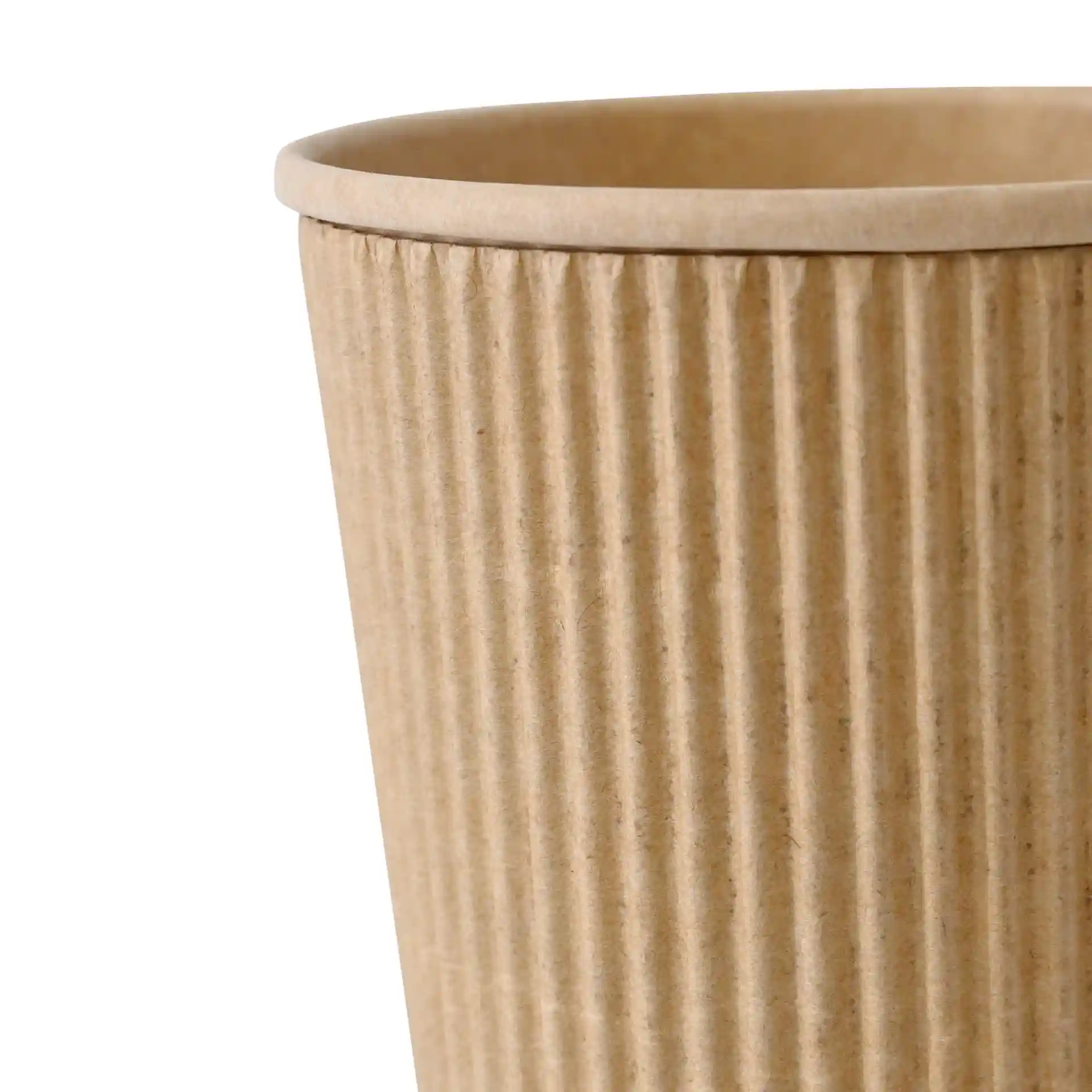 Ribbed kraft paper cup with a diameter of 90 mm and a height of 112 mm, suitable for beverages.