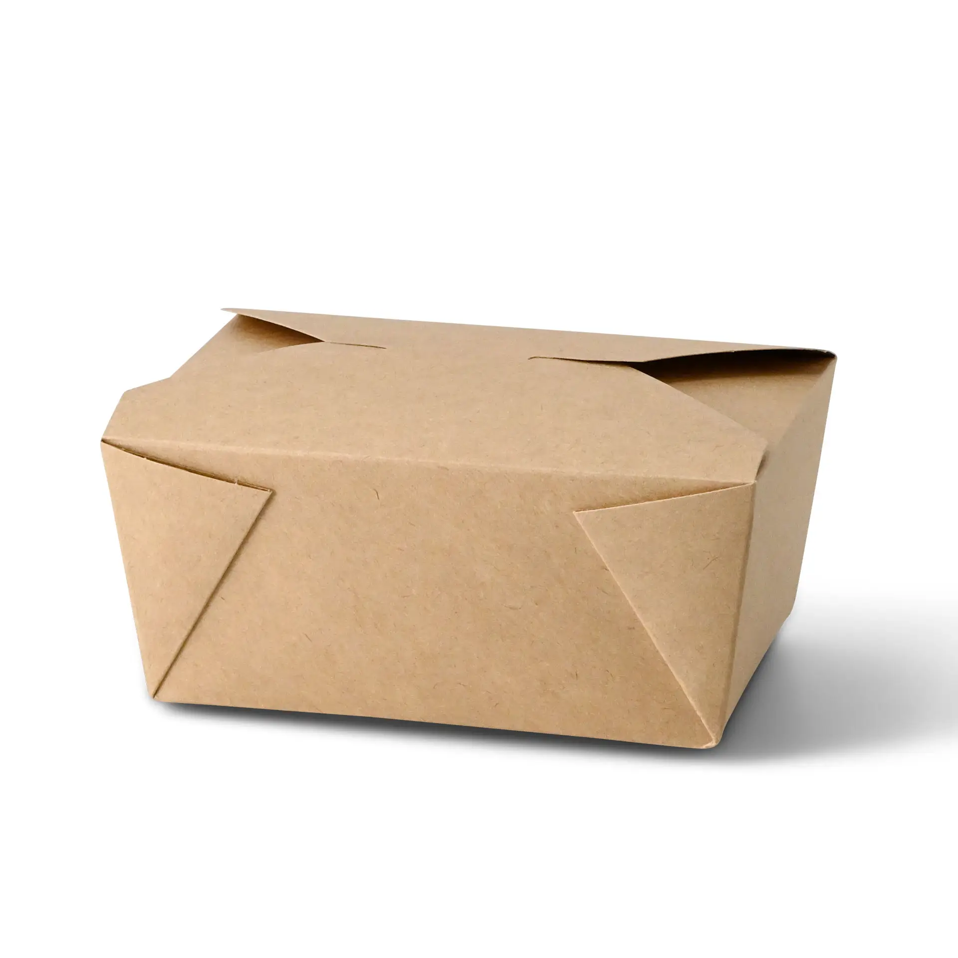 Brown cardboard take-away box, 1200 ml capacity; suitable for cold, warm, and fatty foods; PE-coated and FSC certified.