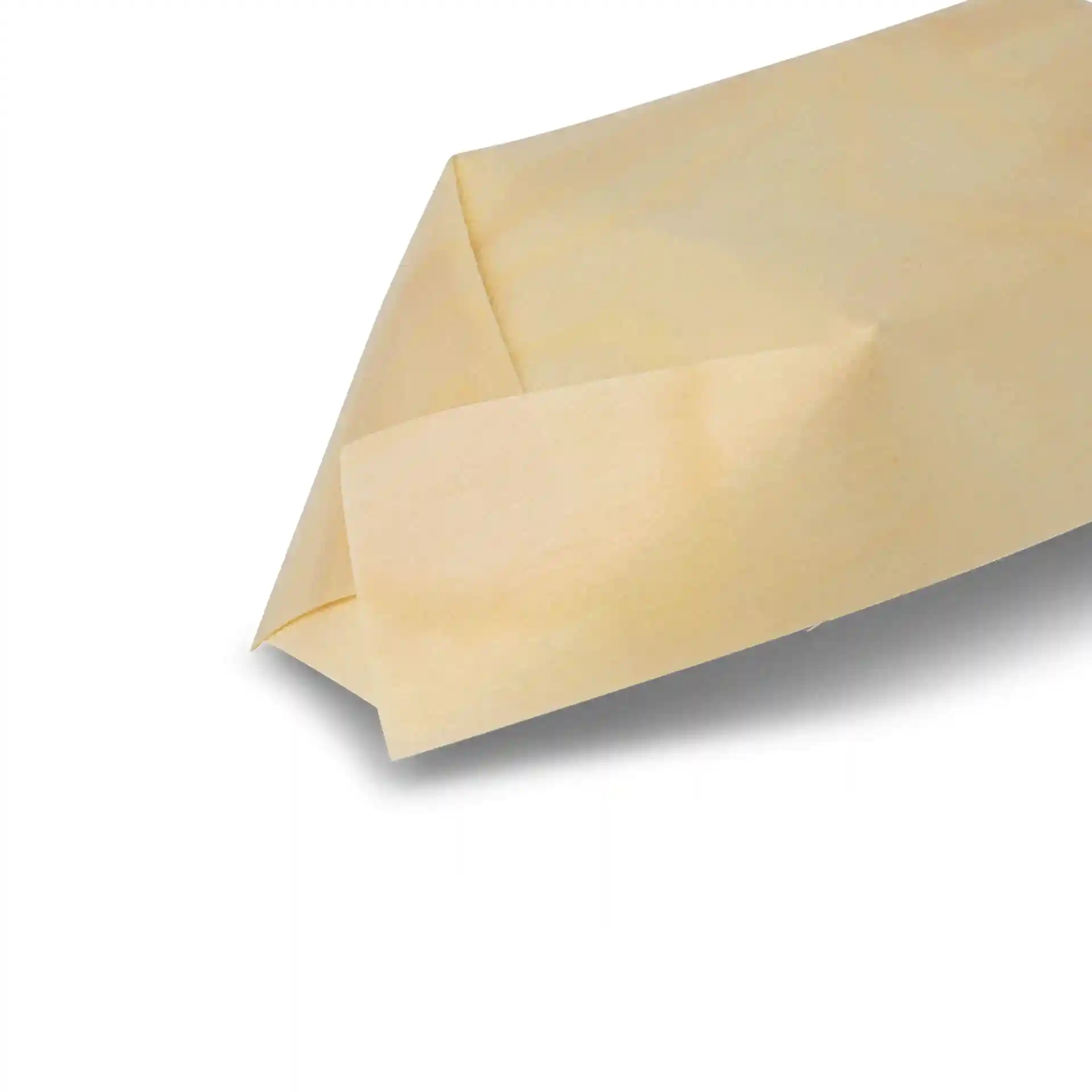Close-up of a brown wooden boat-shaped item, showing the folded edge and smooth surface.