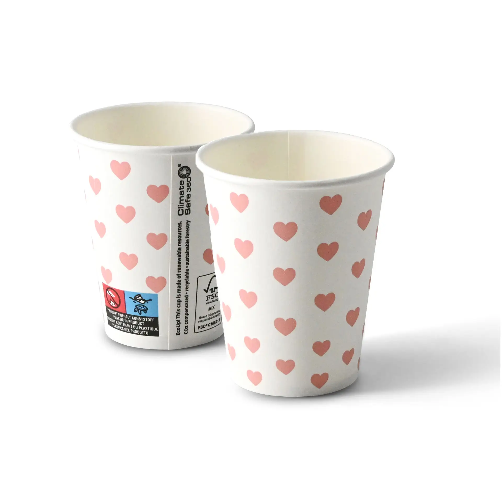 8 oz Paper cup printed with "Hearts" (coated), Ø 80 mm, white