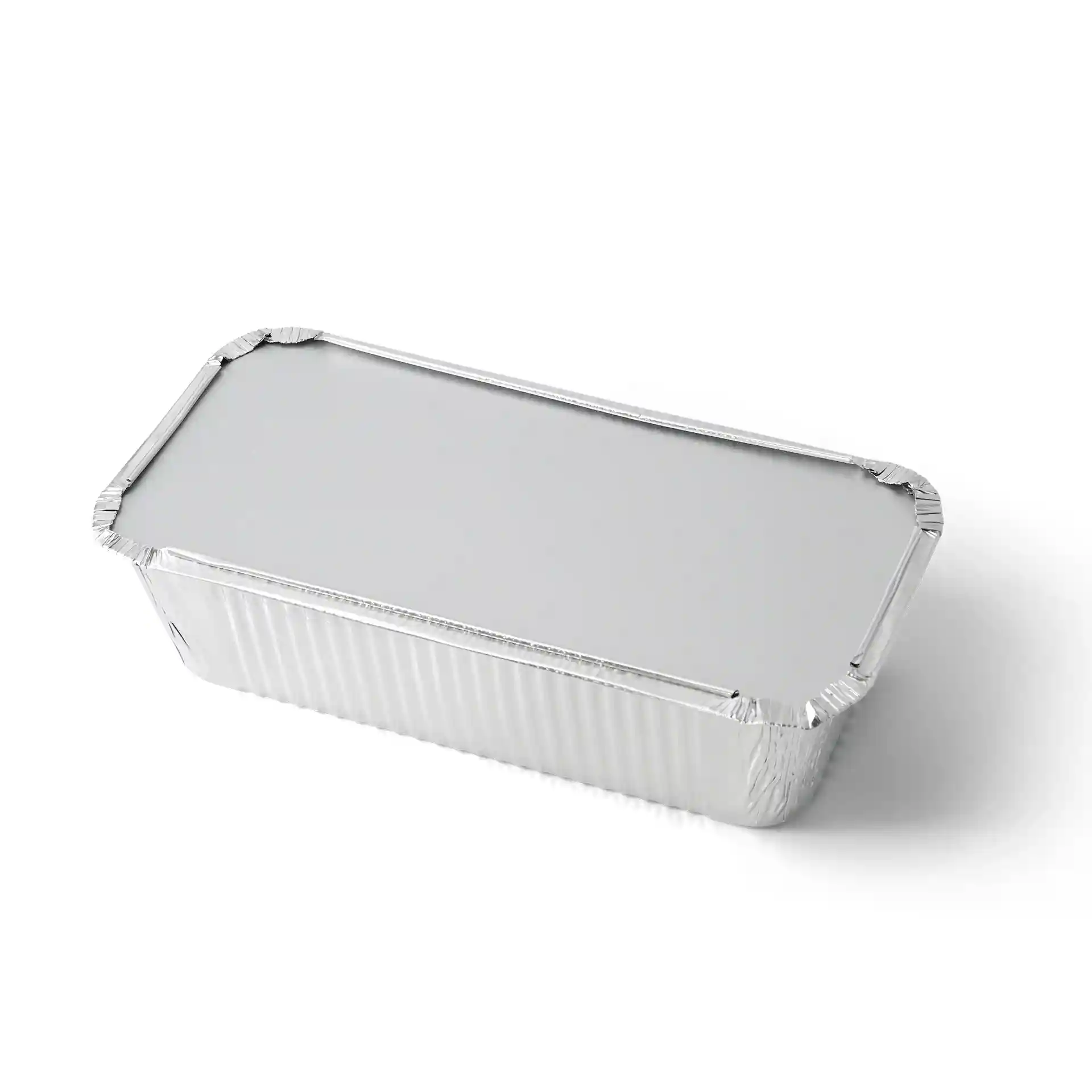 Rectangular aluminium container with a cardboard lid, measuring 212 mm in length and 108 mm in width.