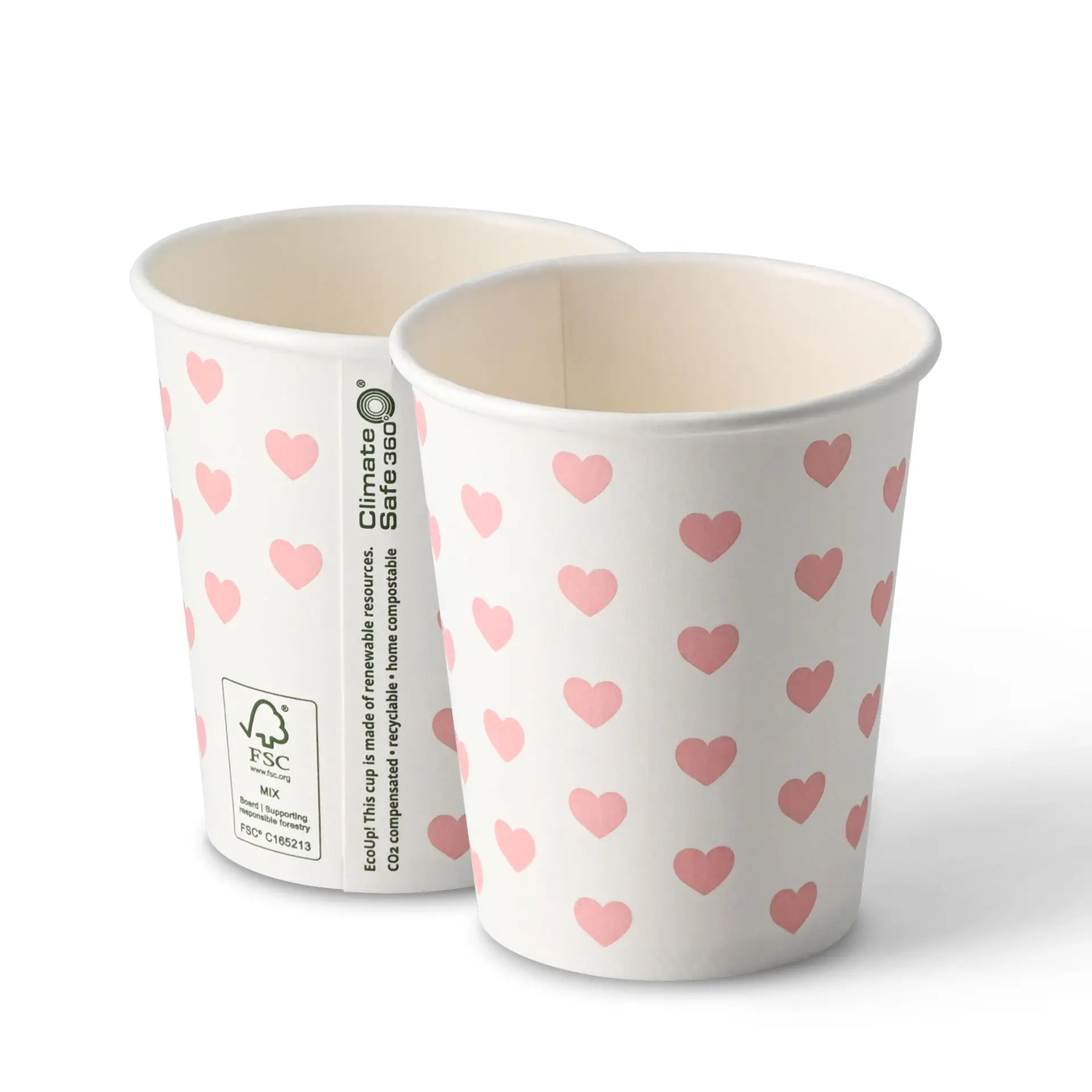 8 oz Paper cup printed with "Hearts", Ø 80 mm, white