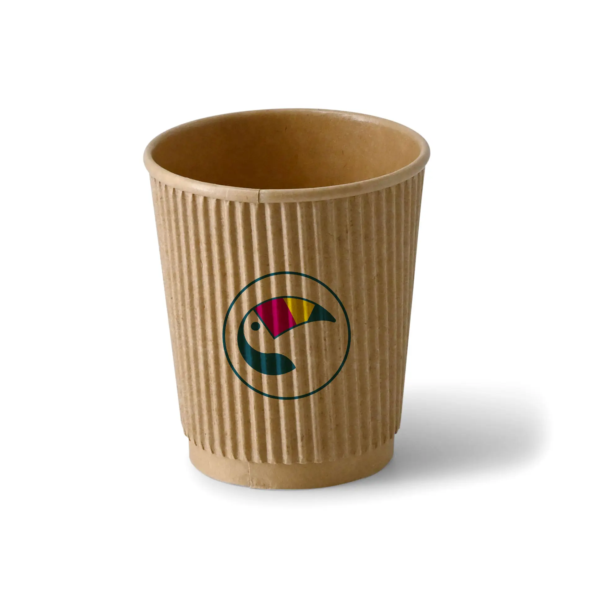 Ribbed cup printed, 200 ml / 8 oz, brown, PLA-coated