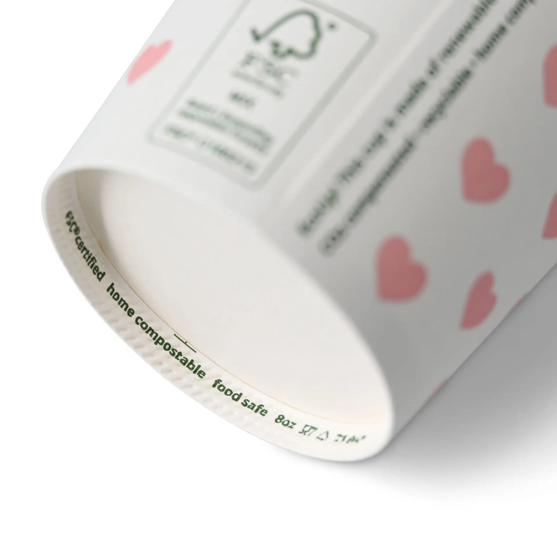 8 oz Paper cup printed with "Hearts", Ø 80 mm, white 8 oz Paper cup printed with "Hearts", Ø 80 mm, white