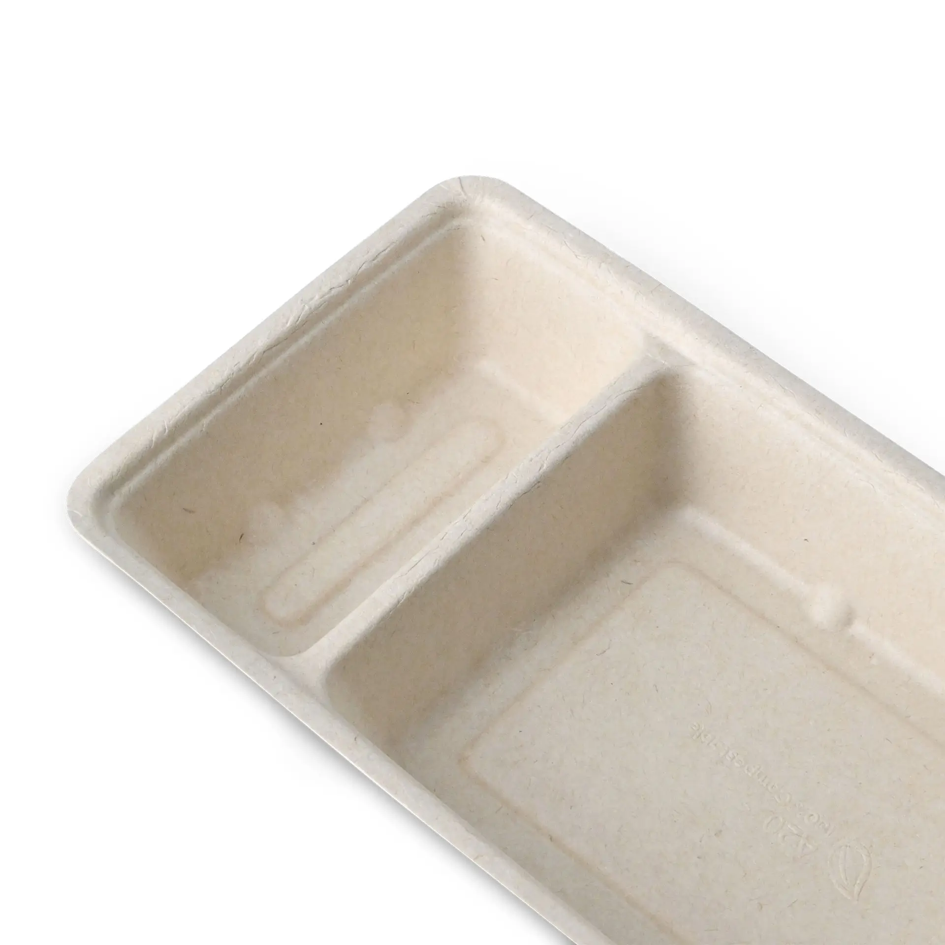 Bagasse chip tray, 2 compartments, 12 x 20 x 3.5 cm