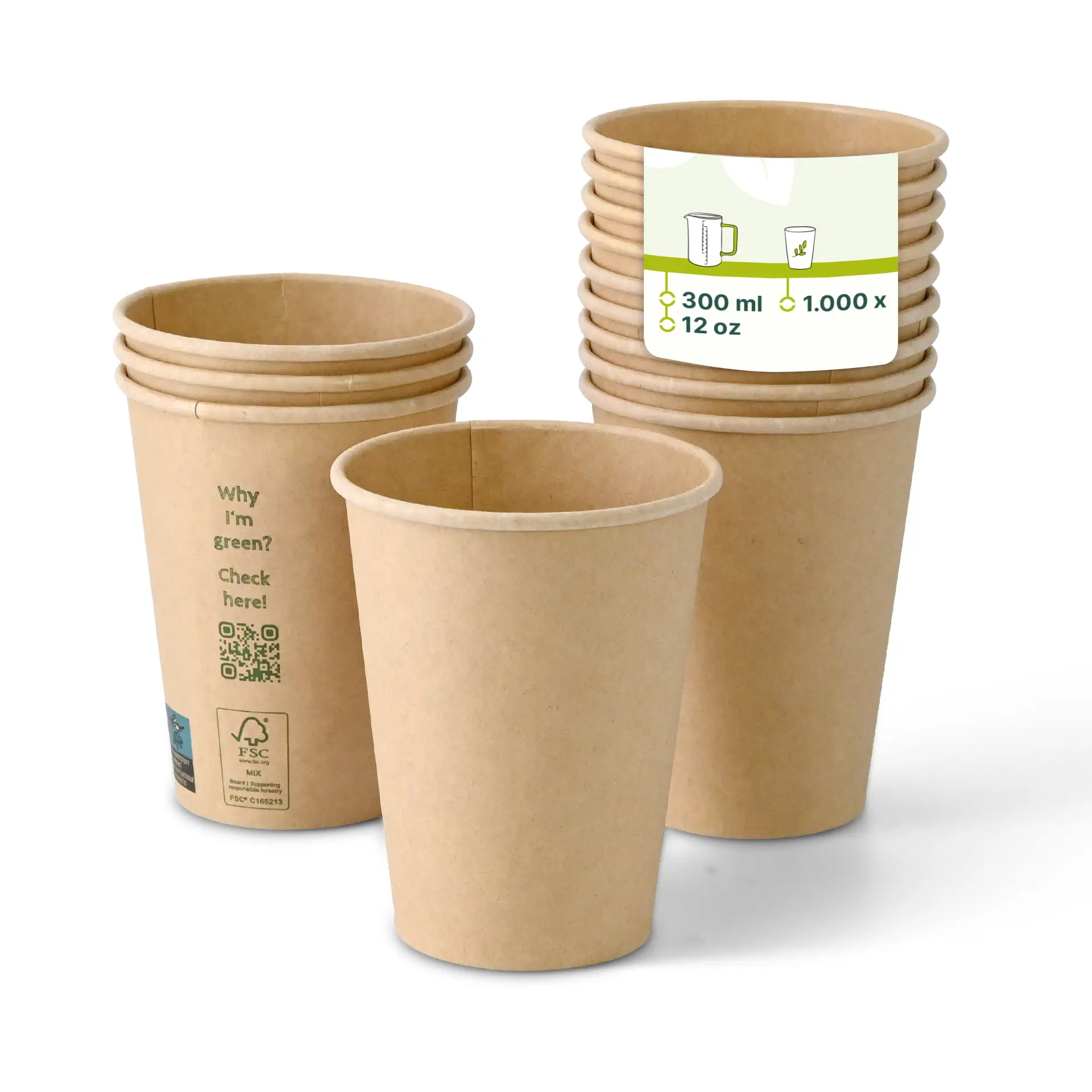 Paper cup 300 ml / 12 oz, Ø 90 mm, single wall, brown, PLA-coated