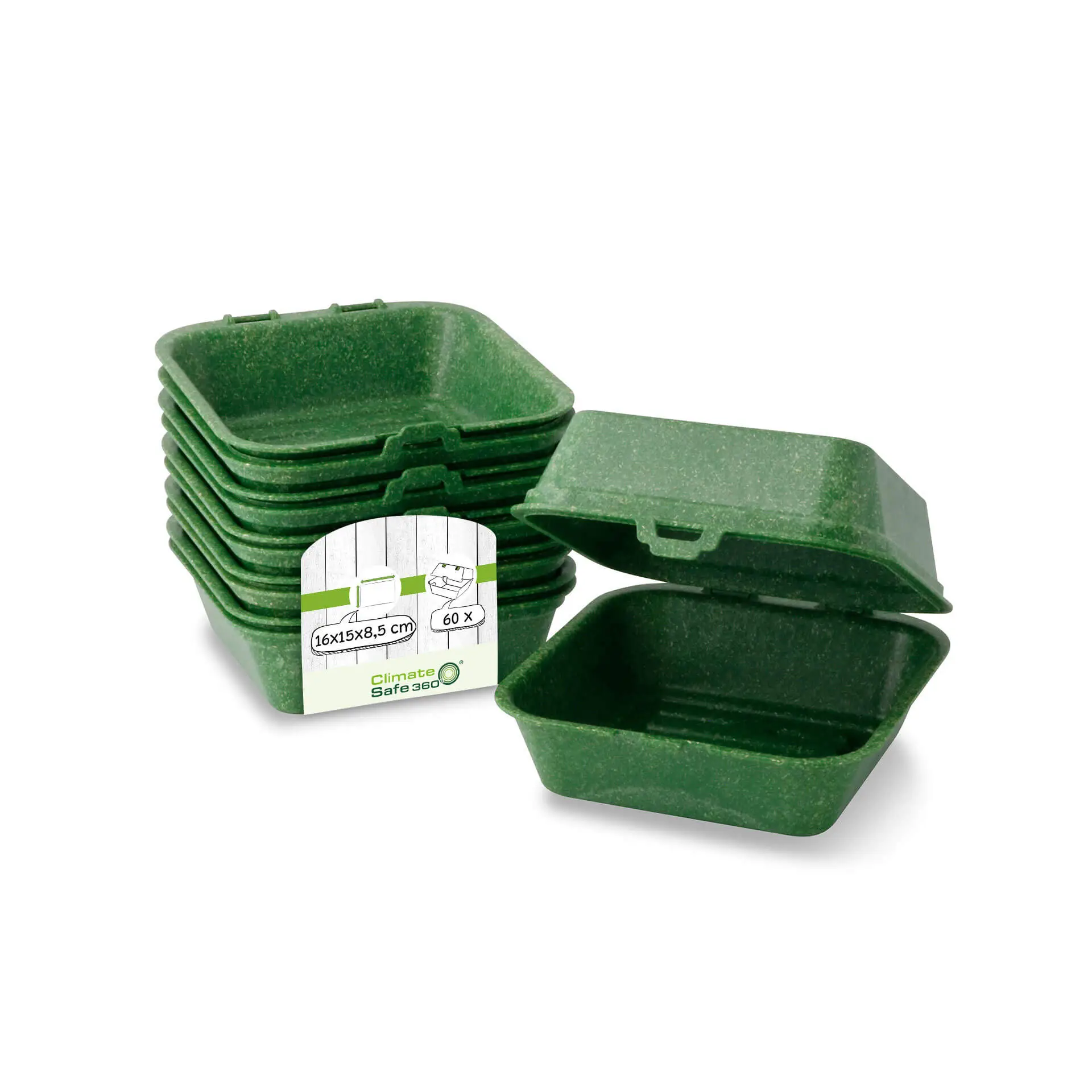 | 2 FOR 1 | Reusable burger boxes "merways Box" 16 x 15 x 8.5 cm, spinach / dark green