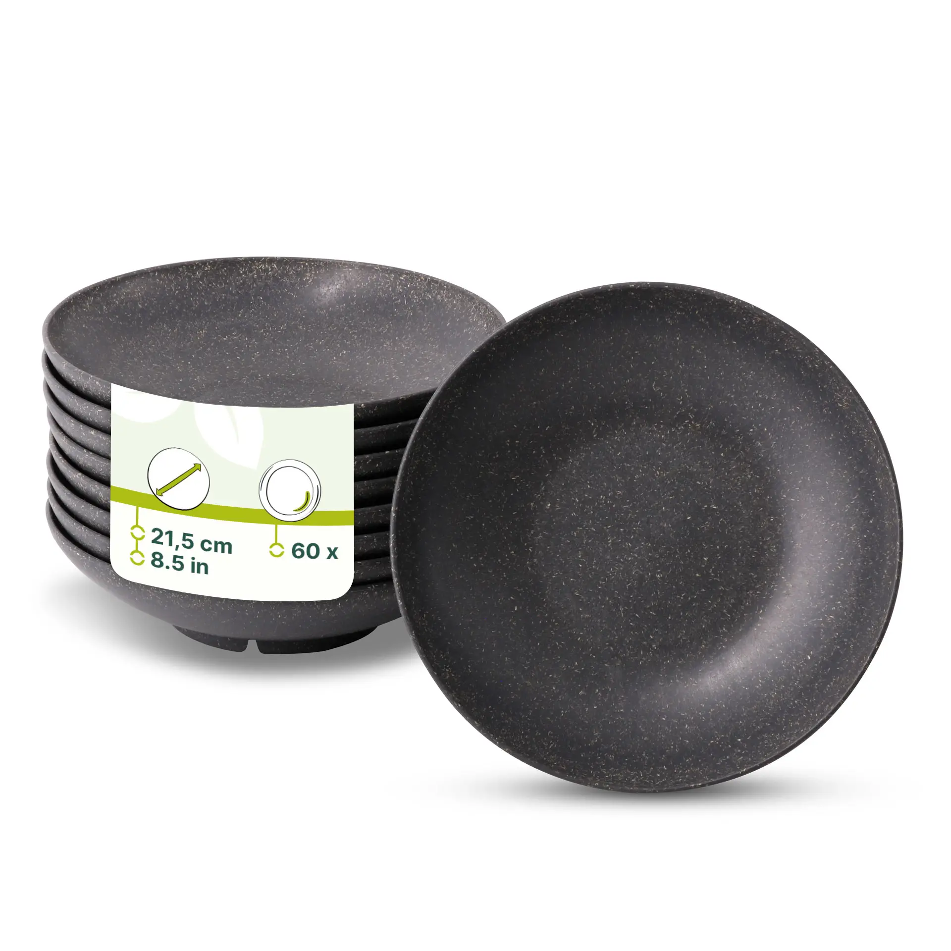 Reusable plates "merways Plate" Ø 21.5 cm, deep, round, pepper / grey Reusable plates "merways Plate" Ø 21.5 cm, deep, round, pepper / grey