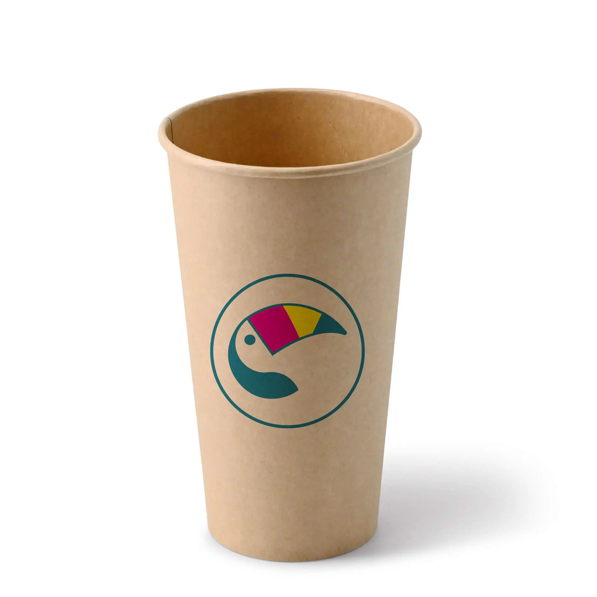 Paper cups with logo (single-wall), 500 ml / 20 oz, brown, PE coated Paper cups with logo (single-wall), 500 ml / 20 oz, brown, PE coated