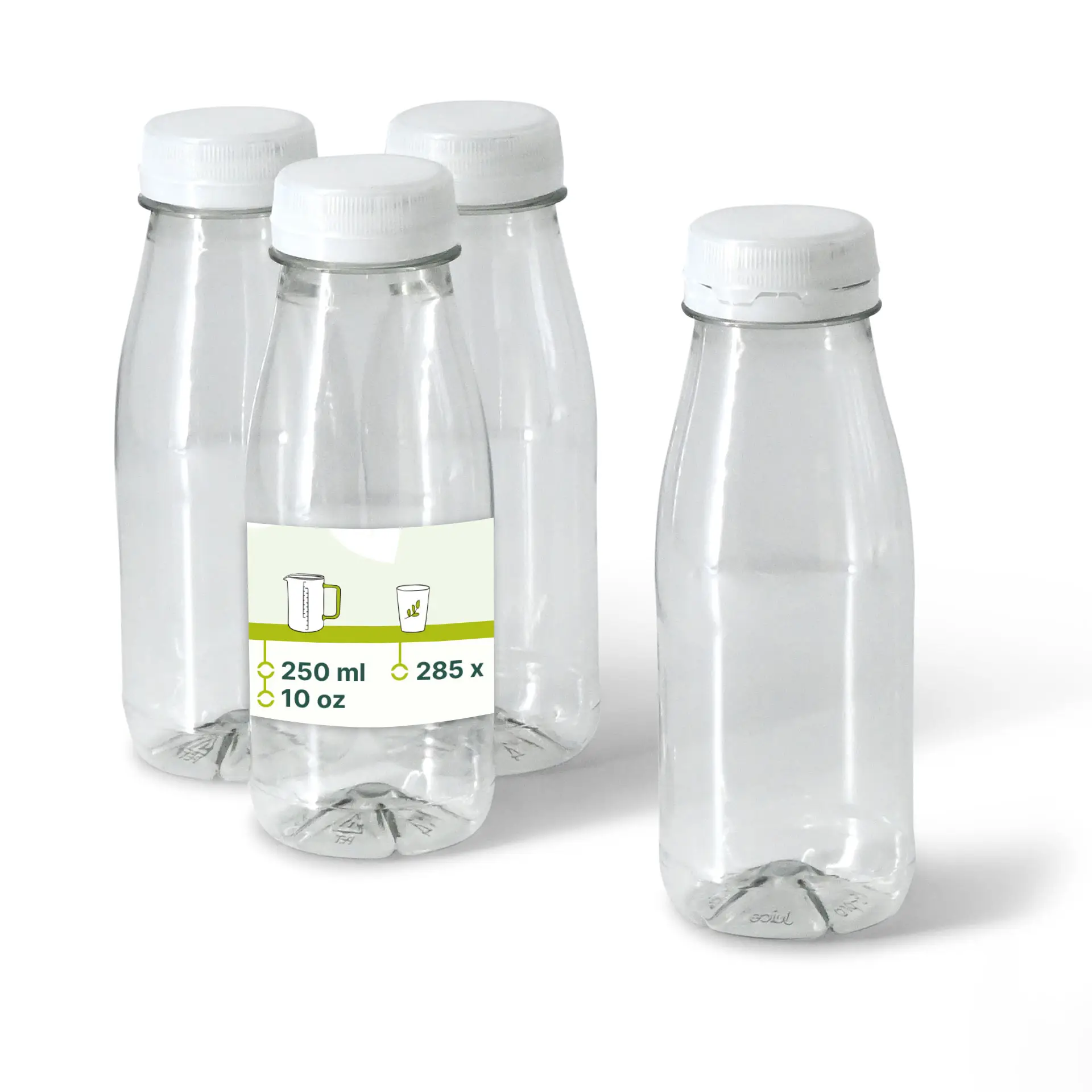 250 ml / 9 oz rPET-bottles, clear, white lid 250 ml / 9 oz rPET-bottles, clear, white lid