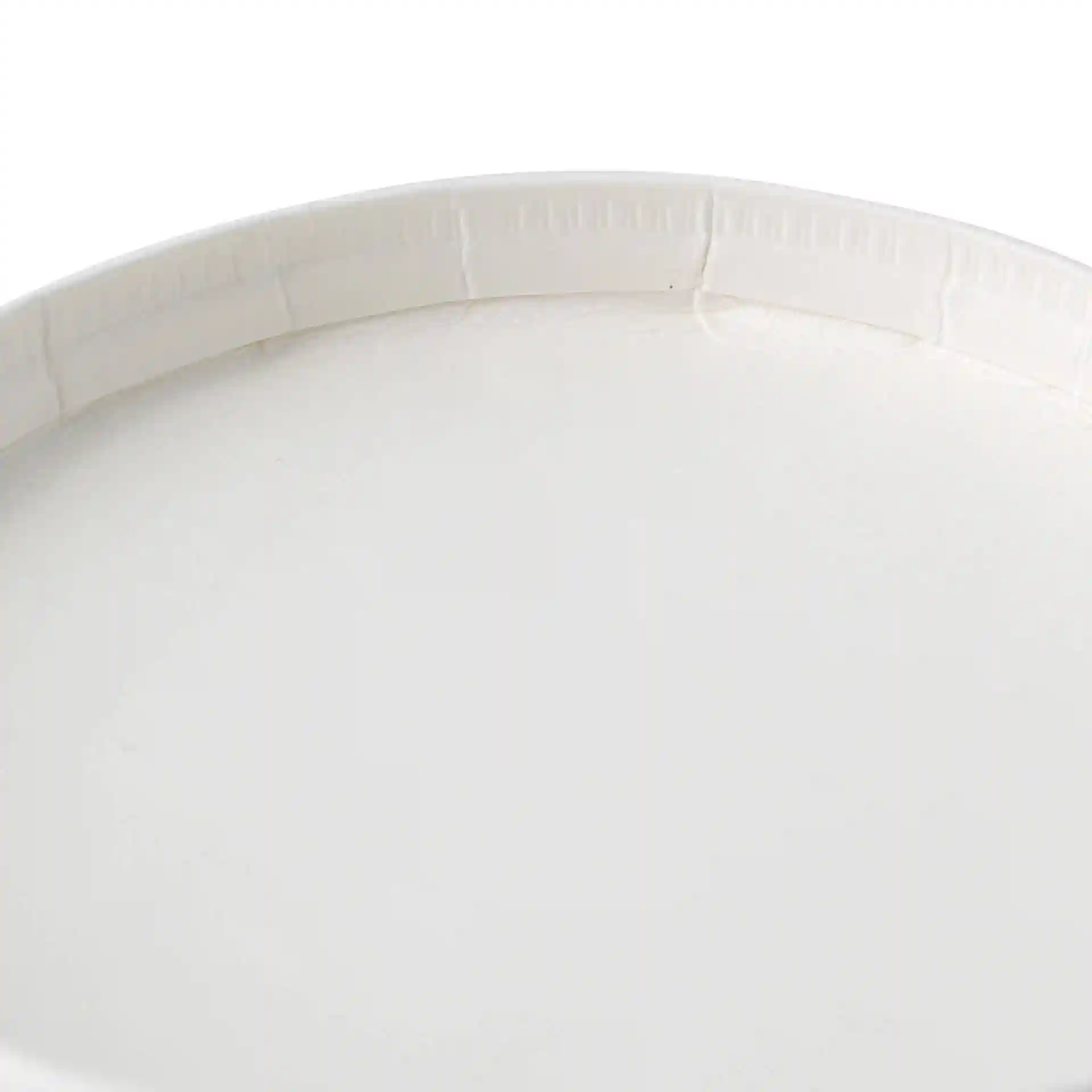 Round white cardboard lid with a coated surface, designed for ice cream cups, showing the top edge and inner surface.