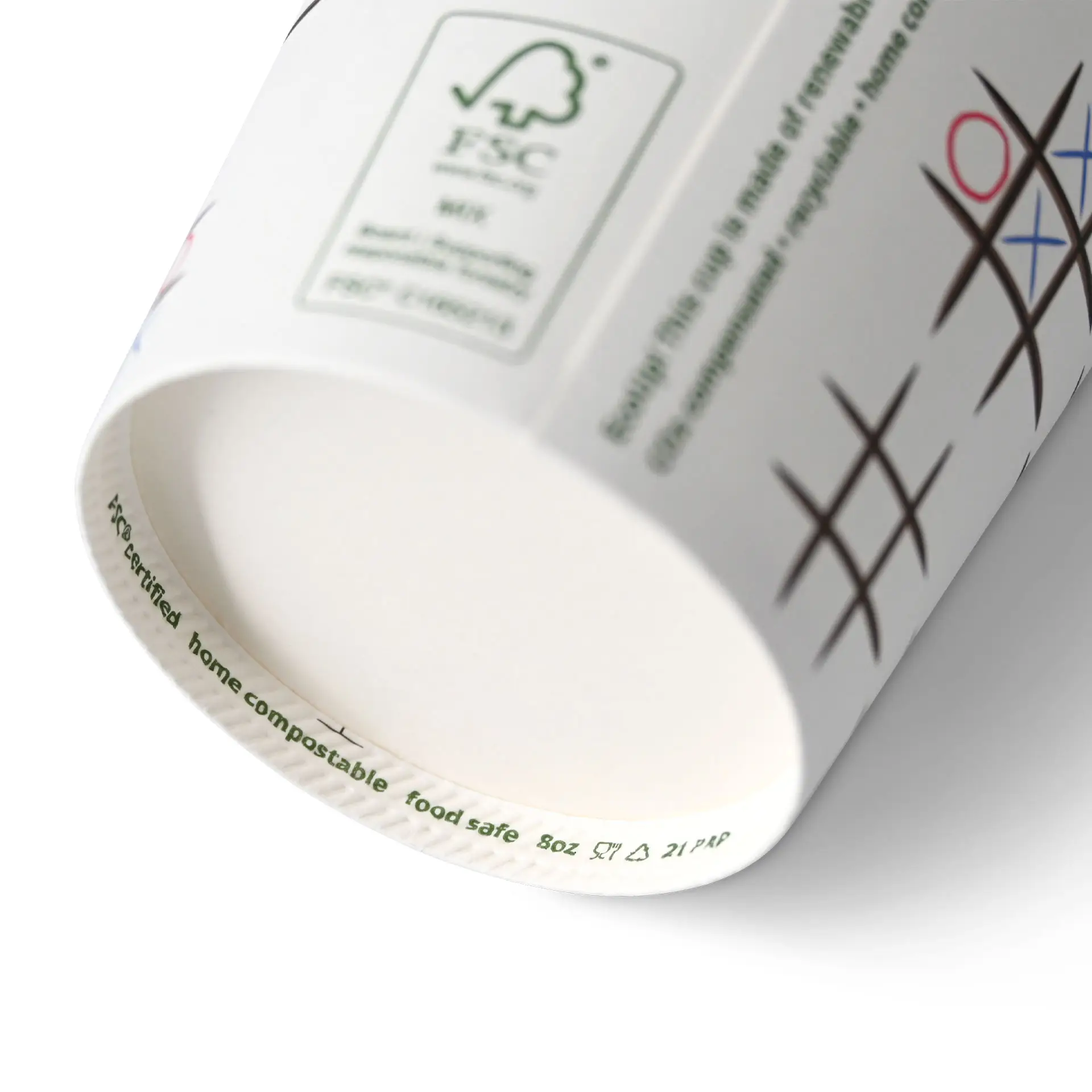 8 oz Paper cup printed with "Tic Tac Toe", Ø 80 mm, white