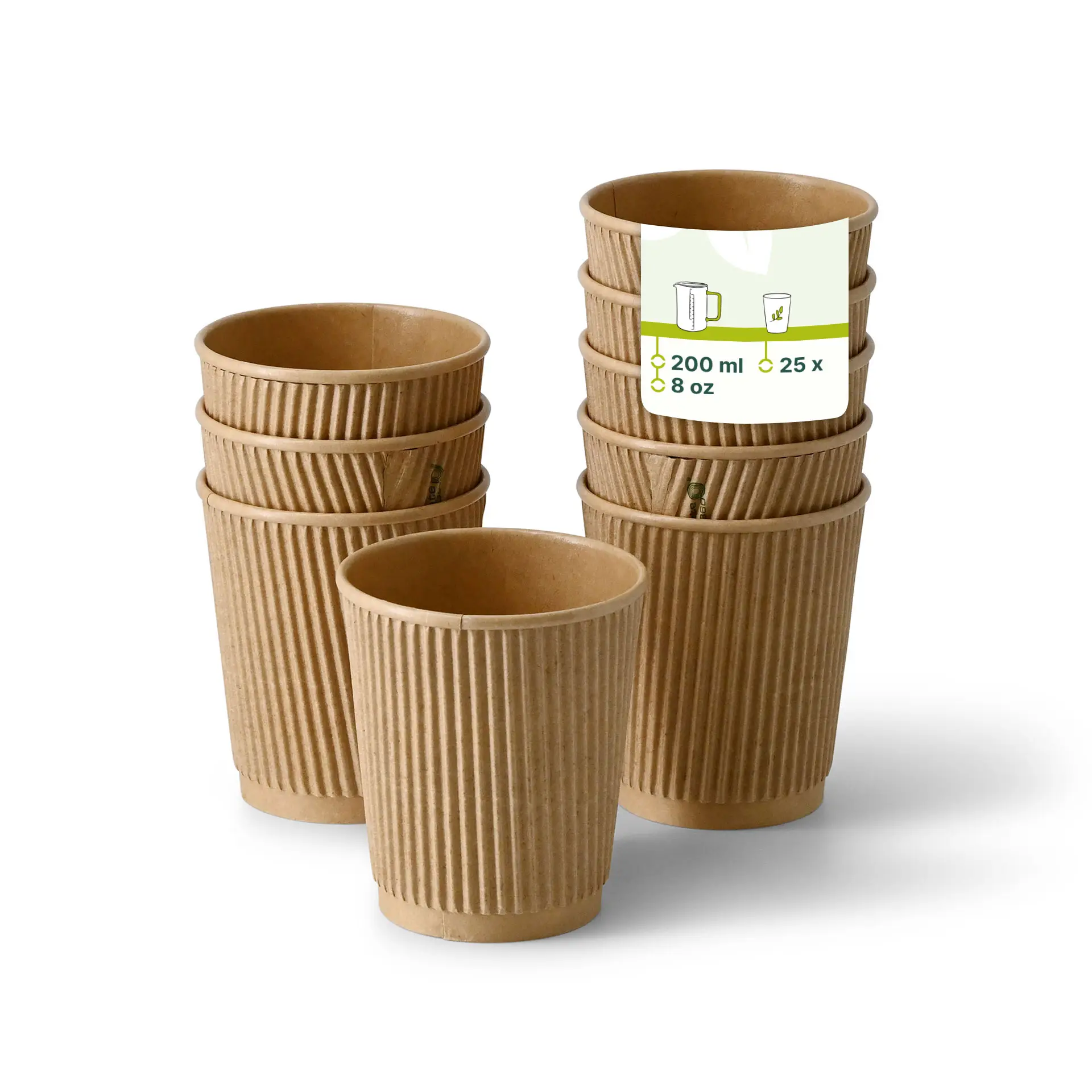 8 oz Takeaway coffee cups / Ripple cups, Ø 80 mm, kraft dhd048451-riffelbecher-kaffee-to-go-becher-200-ml-8-oz-80-mm-braun