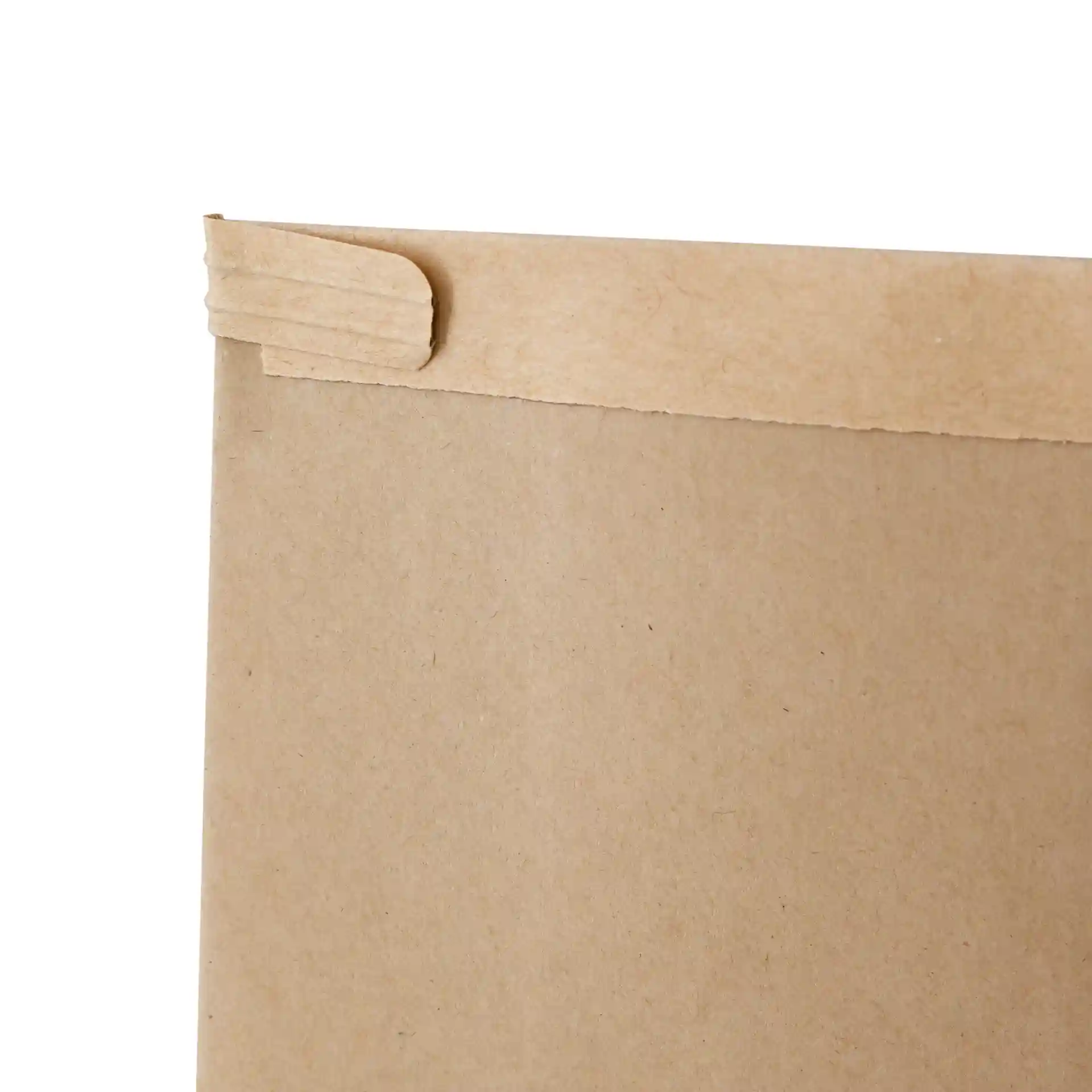 Brown kraft paper block bottom bag with a tin tie closure, showing the top edge and closure detail.