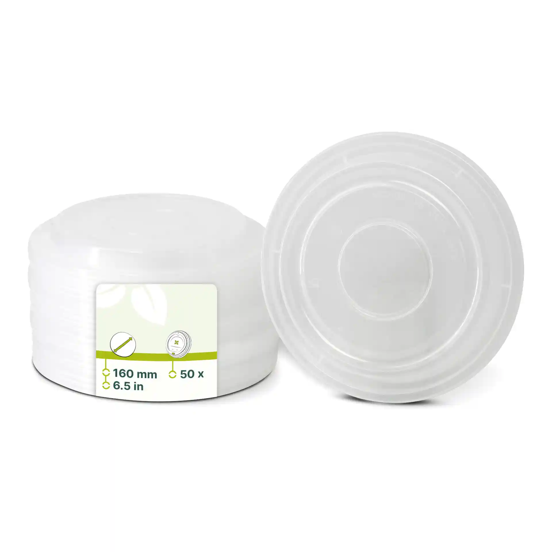 Transparent round reusable lid made of polypropylene, with a diameter of 160 mm and a height of 15.2 mm.