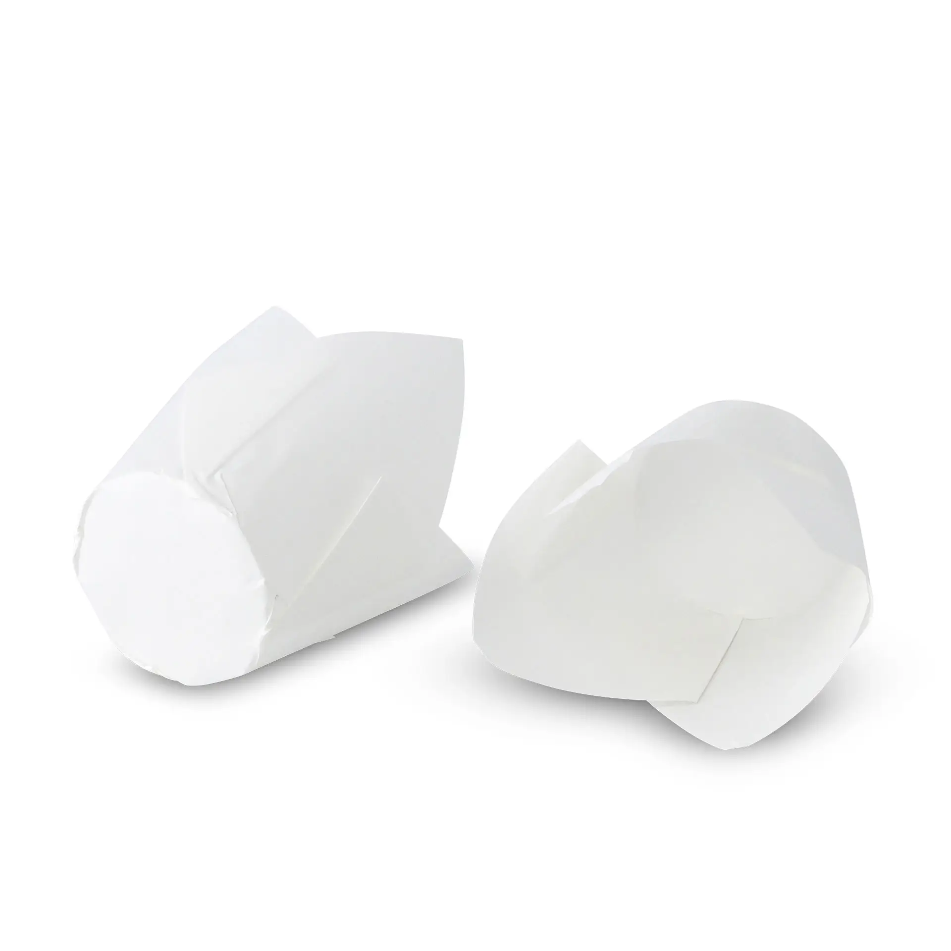 Paper muffin cups made from greaseproof paper; white with a 5 cm diameter. Suitable for baking and serving baked goods.