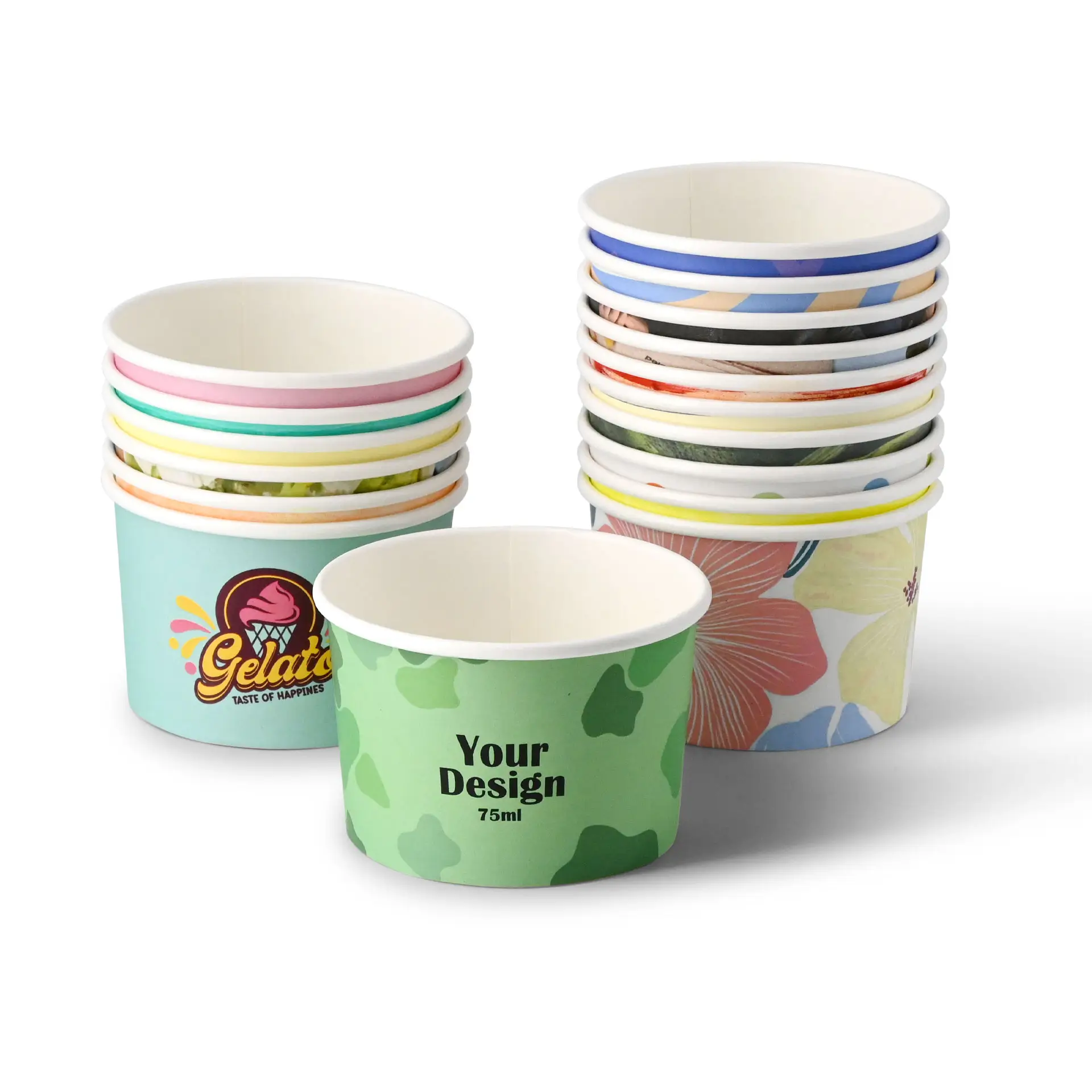 Custom printed ice cream cup, 75 ml / 3 oz, white, PE-coated Custom printed ice cream cup, 75 ml / 3 oz, white, PE-coated