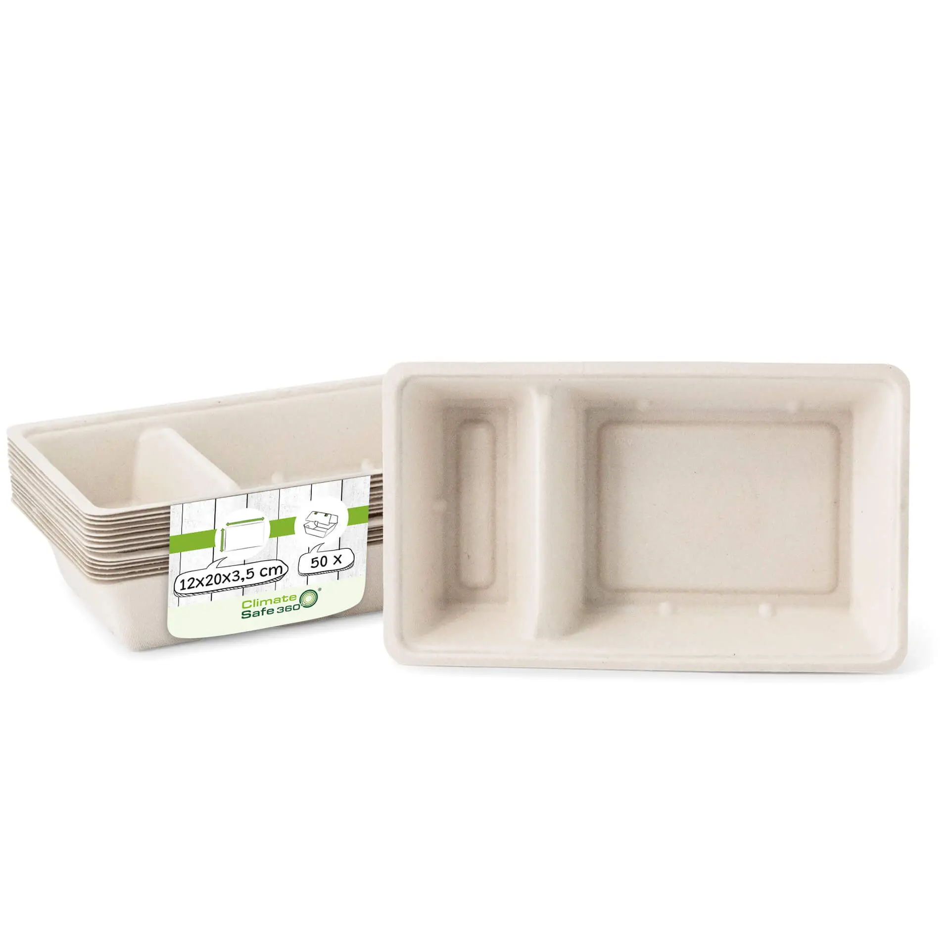 Sugarcane chip tray, 2 compartments, 12 x 20 x 3,5 cm