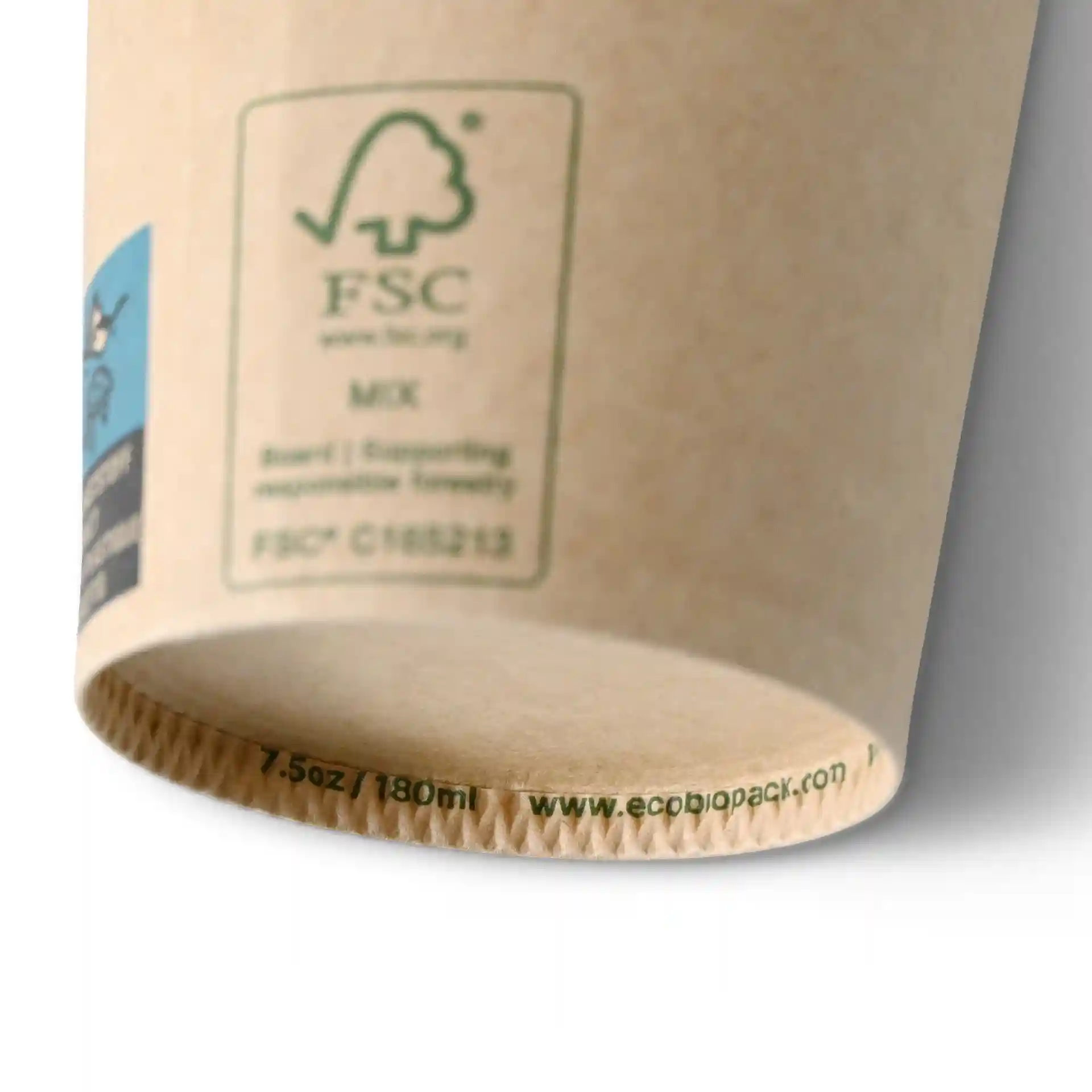 Brown single wall vending cup with a diameter of 70 mm and a height of 98 mm, showing markings and a PLA coating.