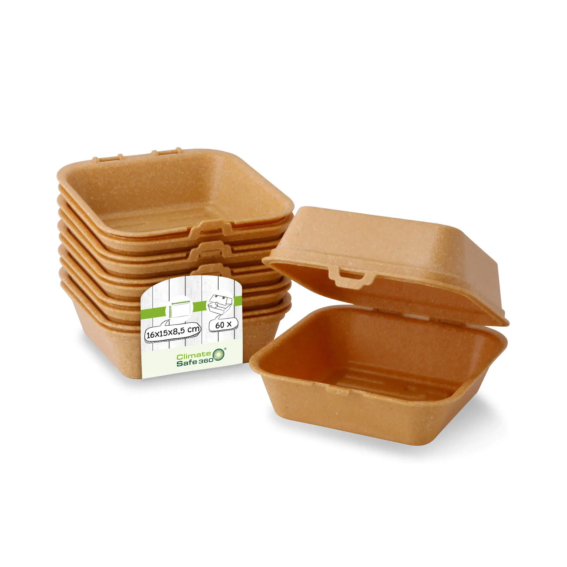 | 2 FOR 1 | Reusable burger boxes "merways Box" 16 x 15 x 8.5 cm, caramel / brown