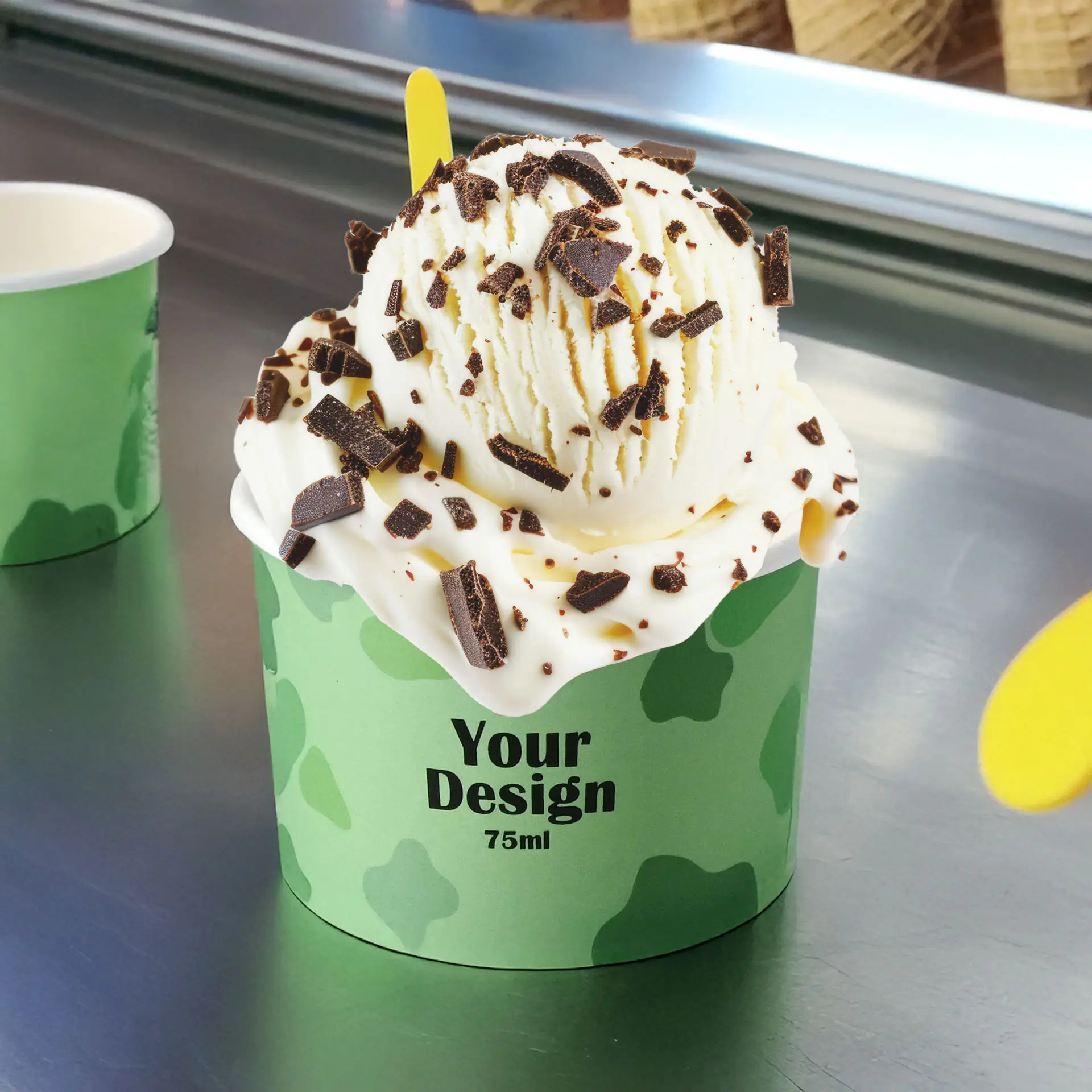 Custom printed ice cream cup, 75 ml / 3 oz, white, PLA-coated