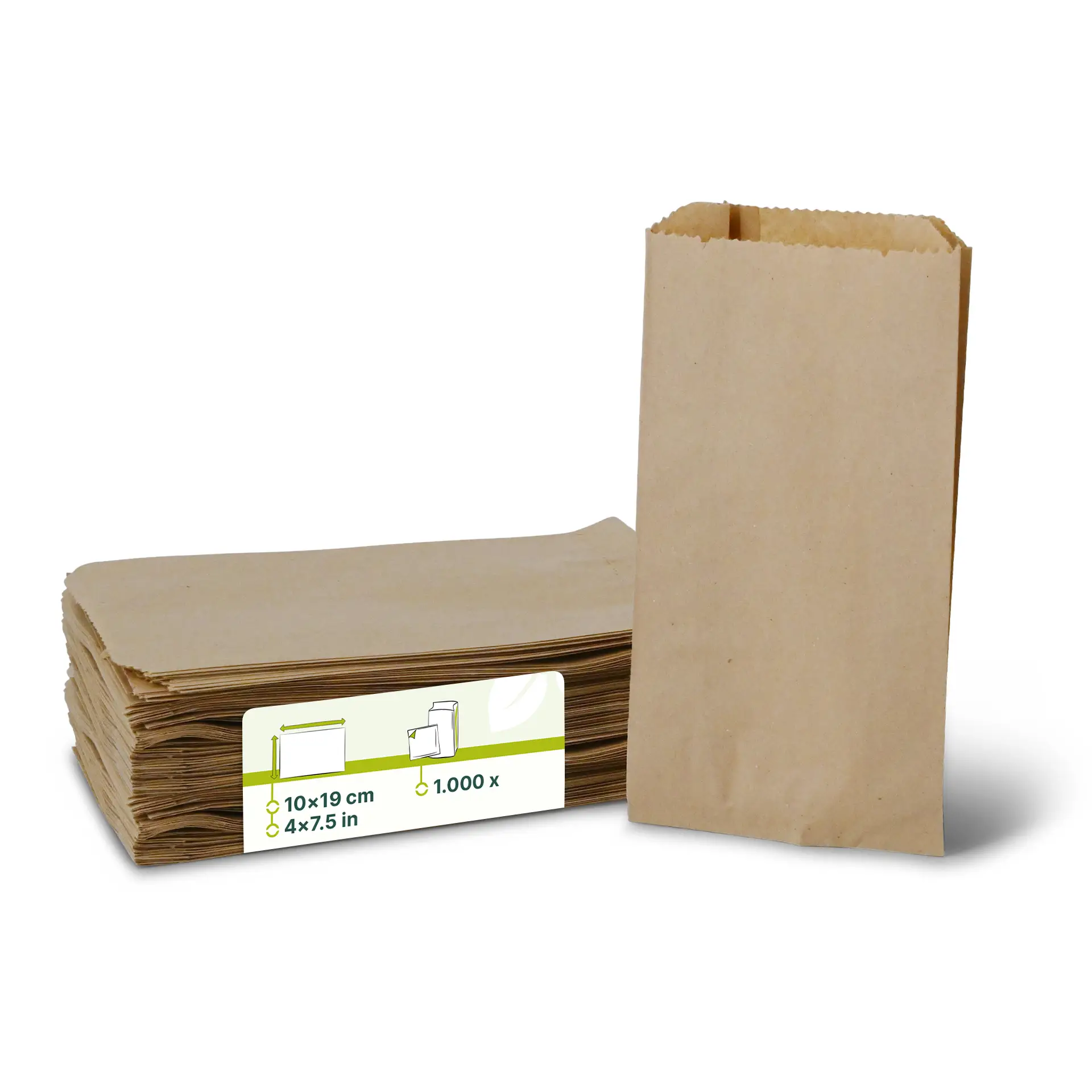 Flat paper bags, 10 x 5 x 19 cm, kraft Flat paper bags, 10 x 5 x 19 cm, kraft