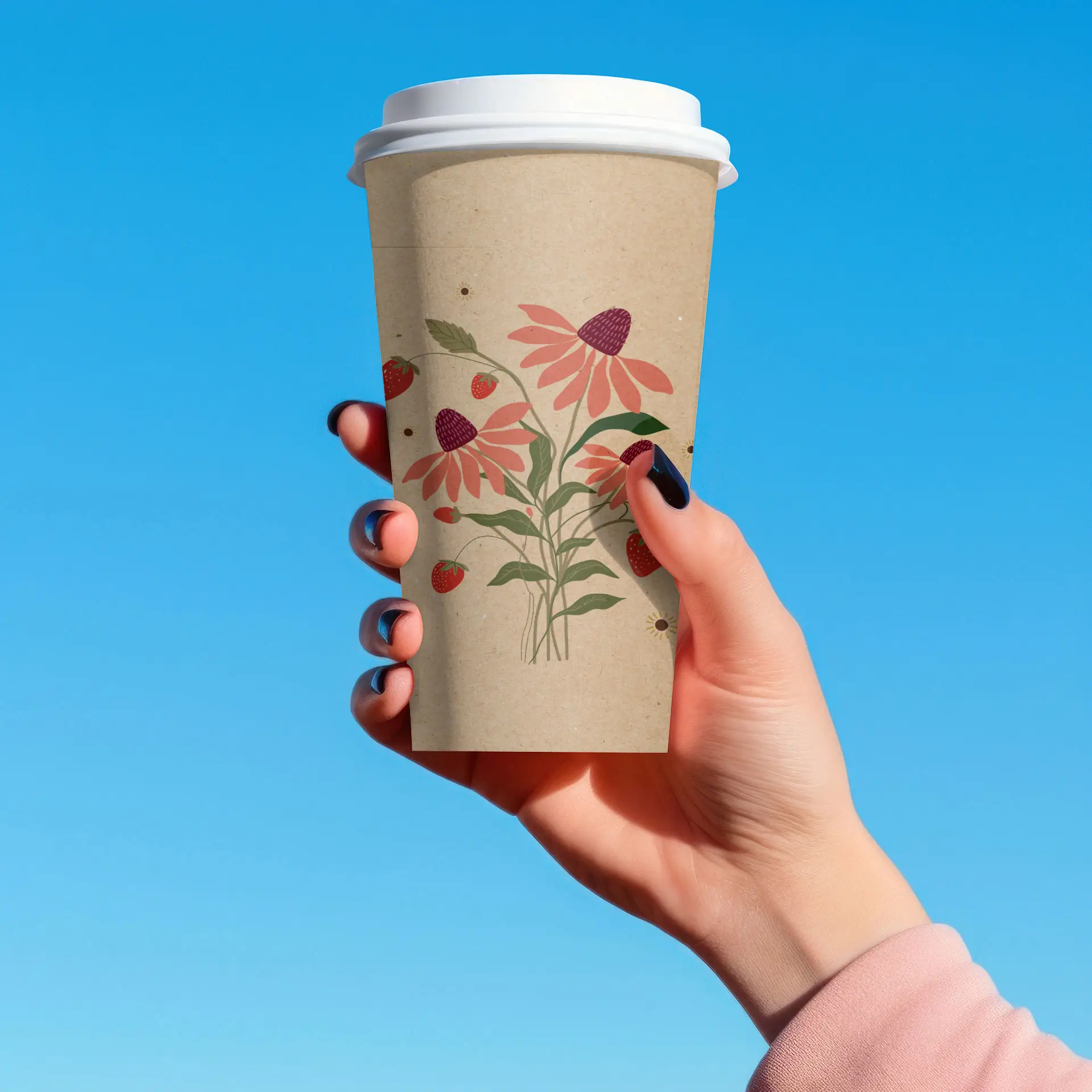 Paper cups with logo (single-wall), 500 ml / 20 oz, brown, PLA coated