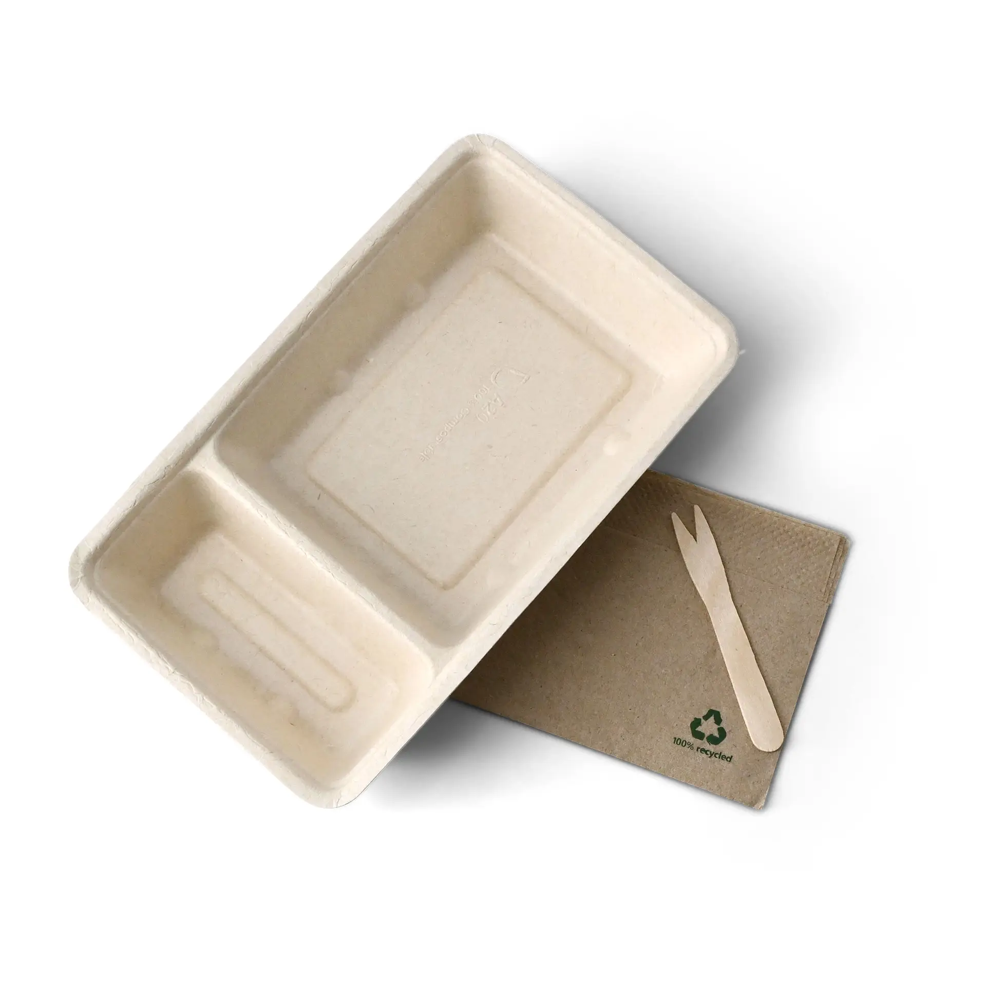 Bagasse chip tray, 2 compartments, 12 x 20 x 3.5 cm