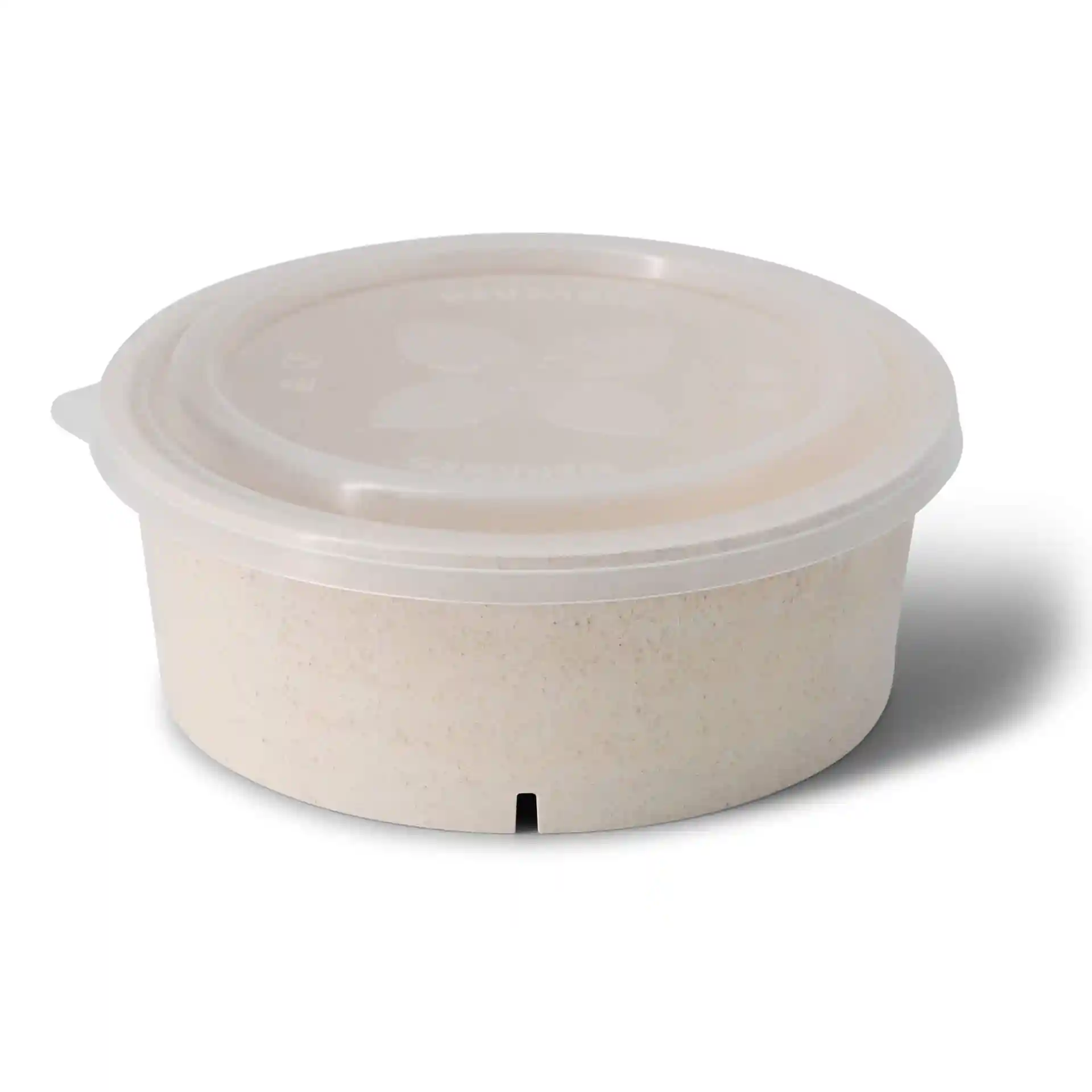 Round reusable bowl in creamy white, 1000 ml capacity, with a clear lid and a small vent opening.
