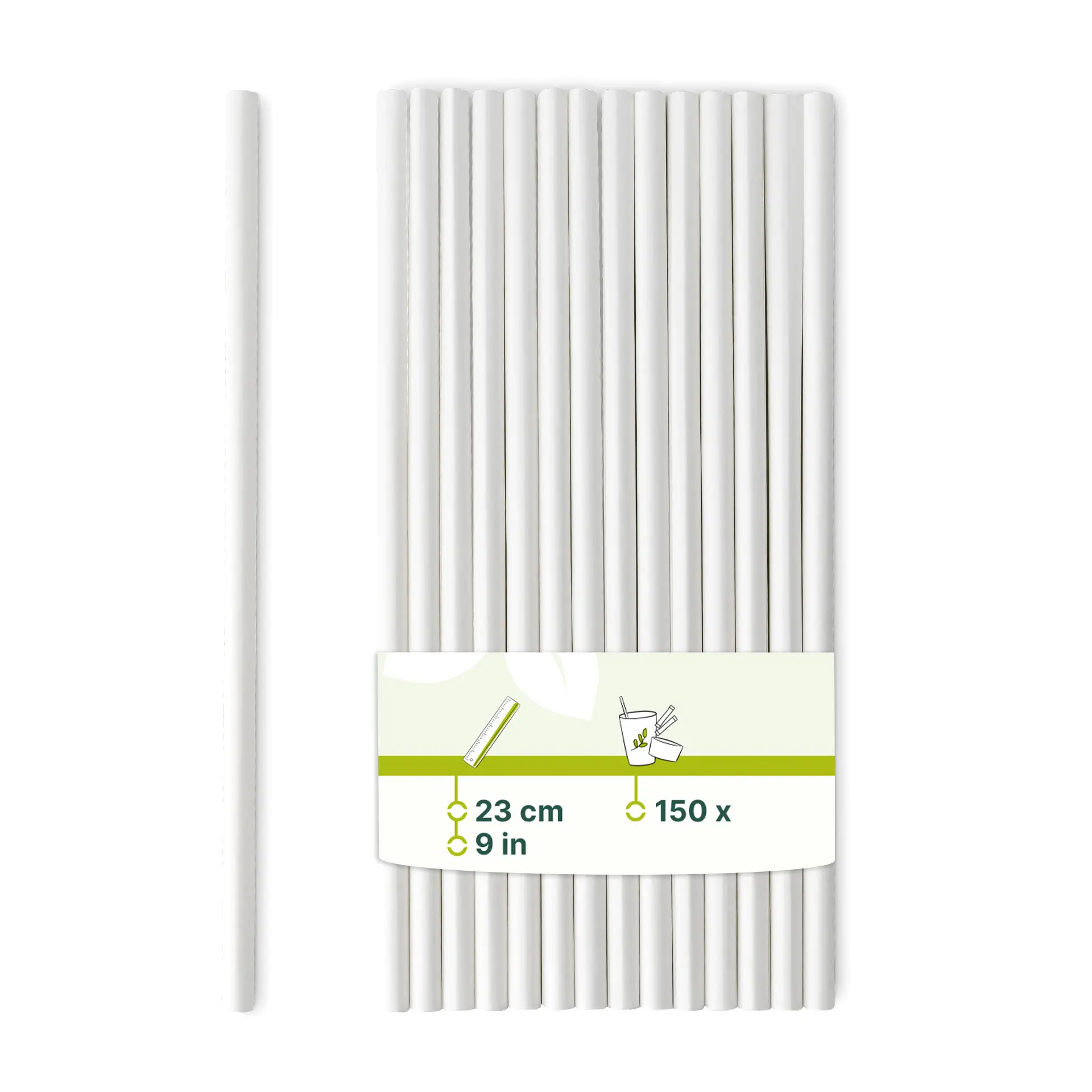 Jumbo drinking straw 23 cm, Ø 0,8 cm, white, vertically rolled