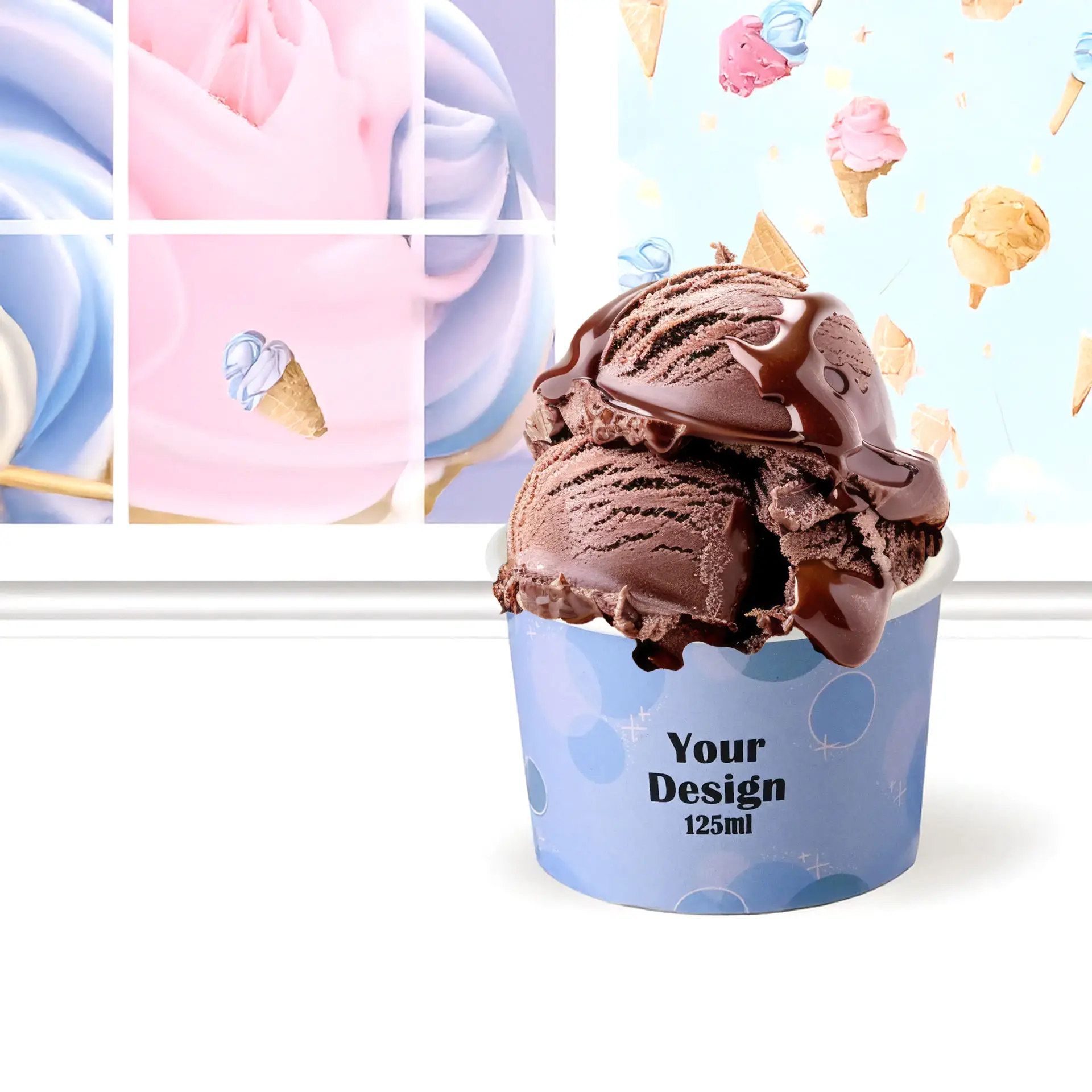 Custom printed ice cream cup, 125 ml / 5 oz, white, PE-coated