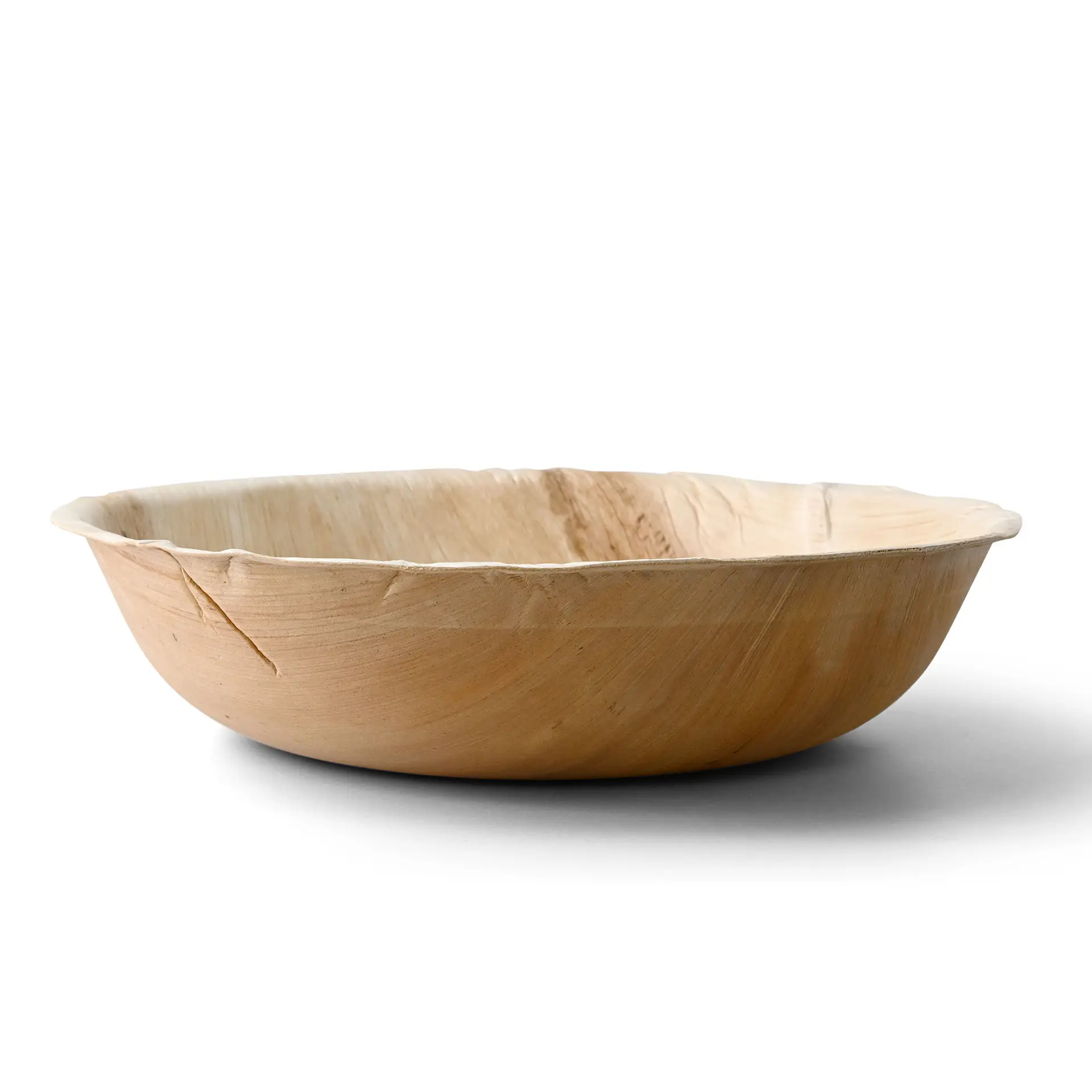 Round palm leaf bowl, 30 cm in diameter, featuring a natural texture, suitable for hot and cold food, biodegradable.