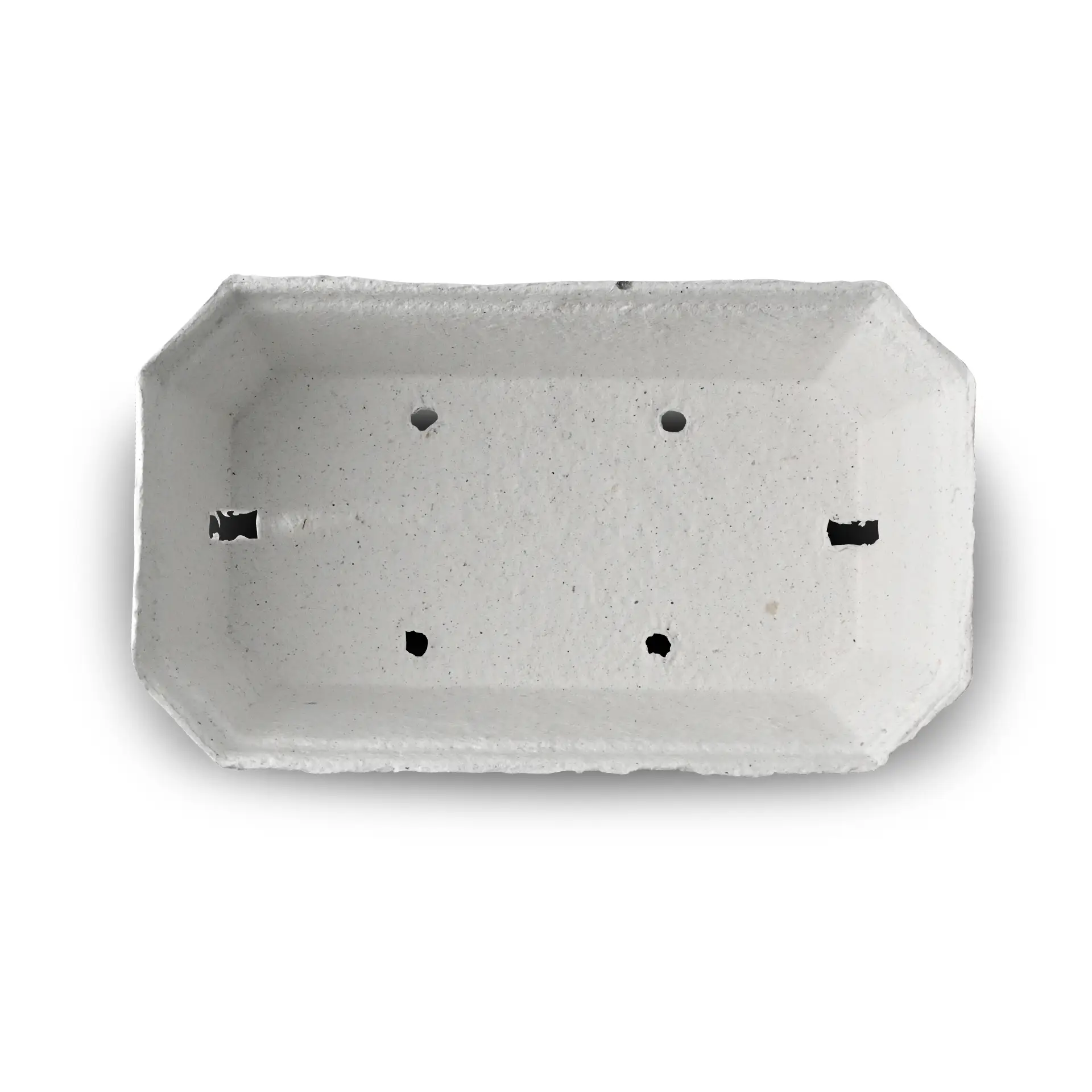 White berry tray made from wood pulp board; designed for fresh produce like strawberries and raspberries.