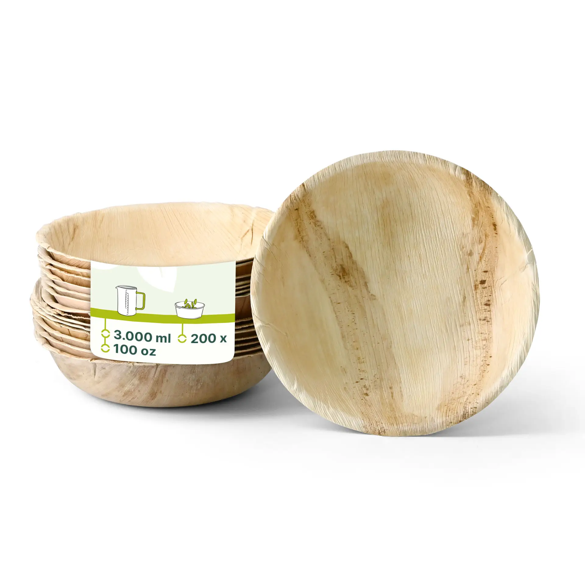 One round palm leaf bowl with a natural decorative texture, suitable for serving food at events.