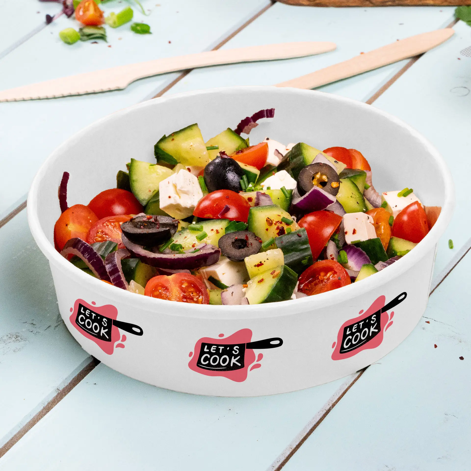 Custom salad bowls / Printed bowls, 400 ml, Ø 150 mm, white, PE-coated