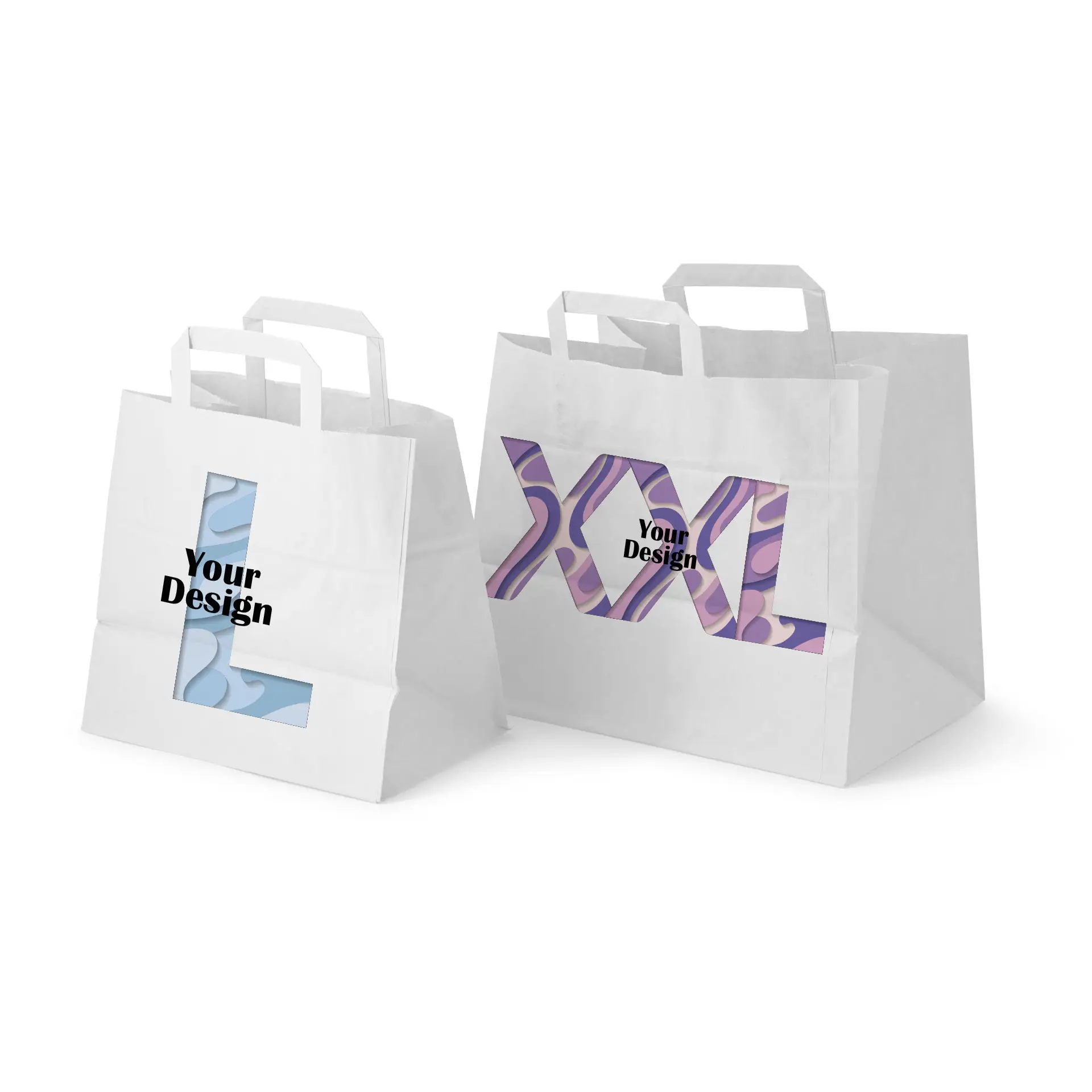 Print paper carrier bags, white, XXL - 32 x 22 x 27 cm