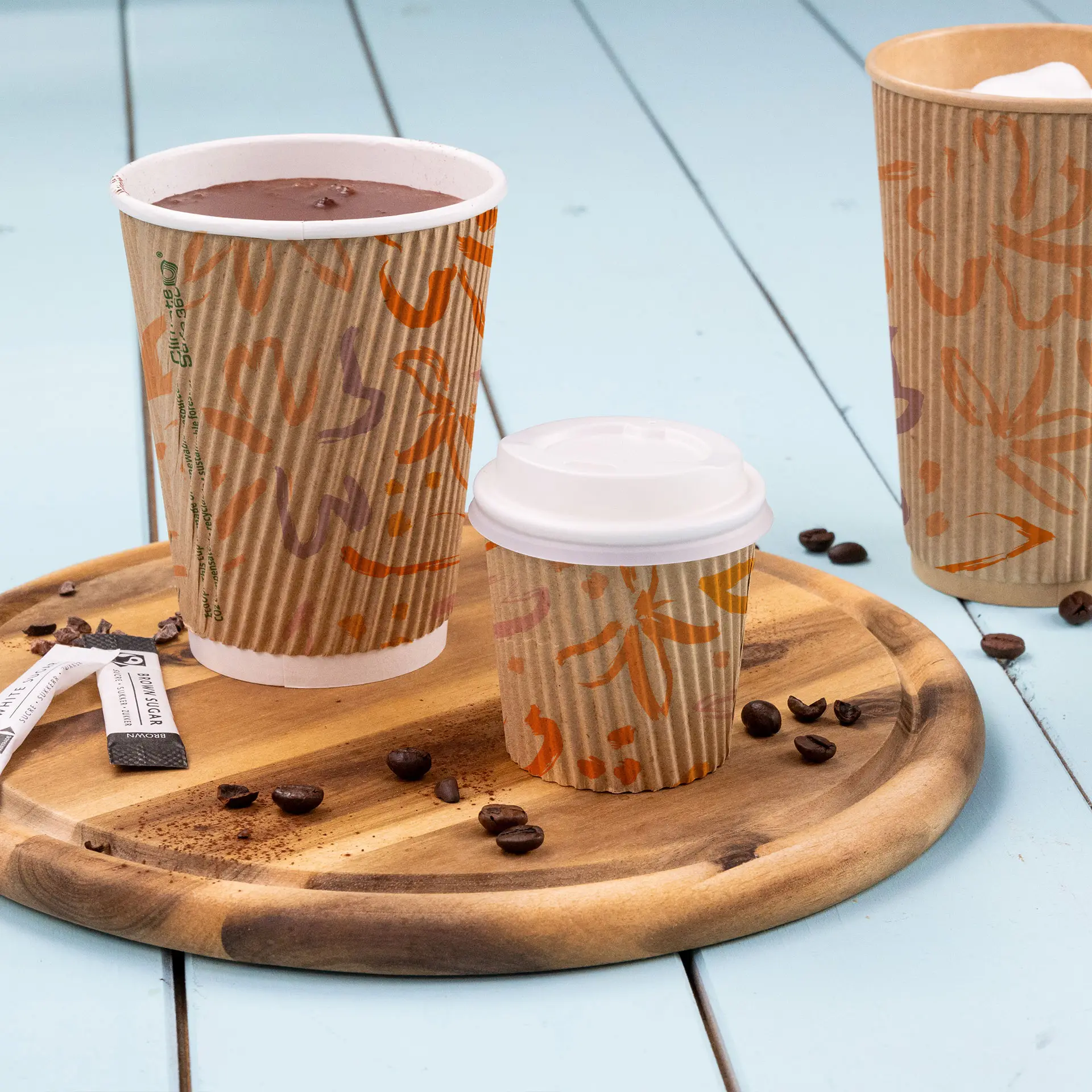 Ribbed cup printed, 100 ml / 4 oz, brown, PE-coated