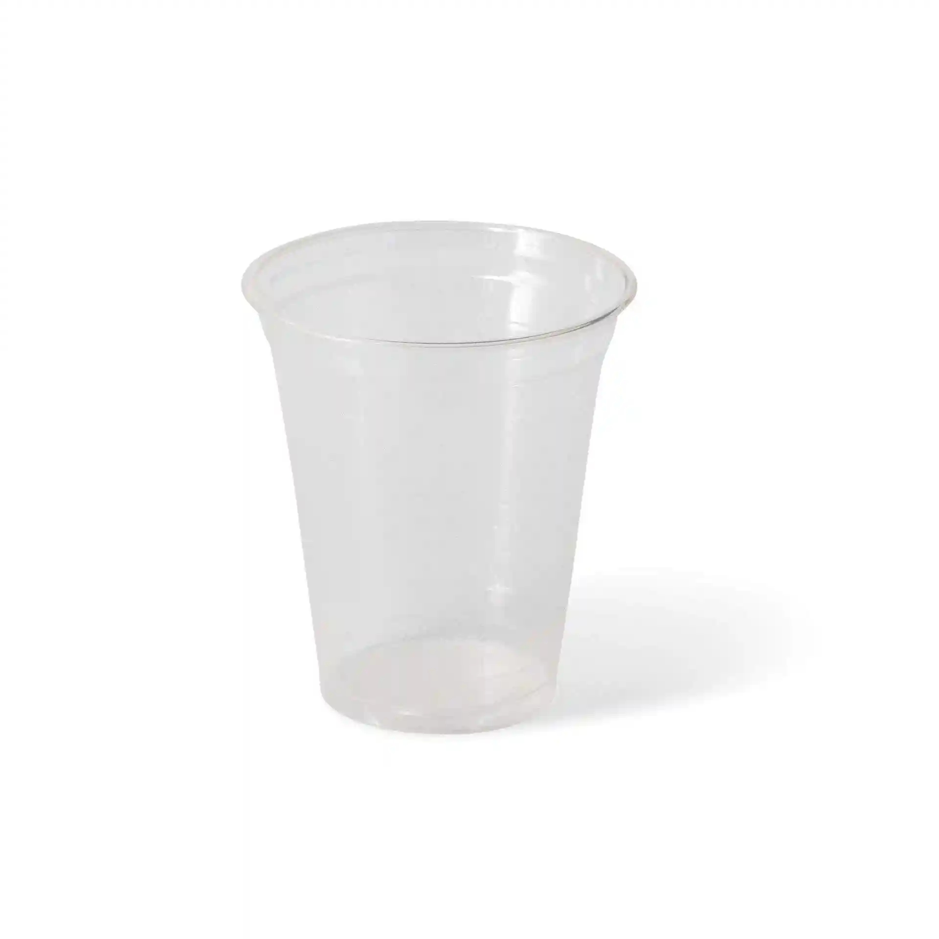 Transparent 12 oz plastic cup made of PLA, with a height of 106 mm and a top diameter of 95 mm.
