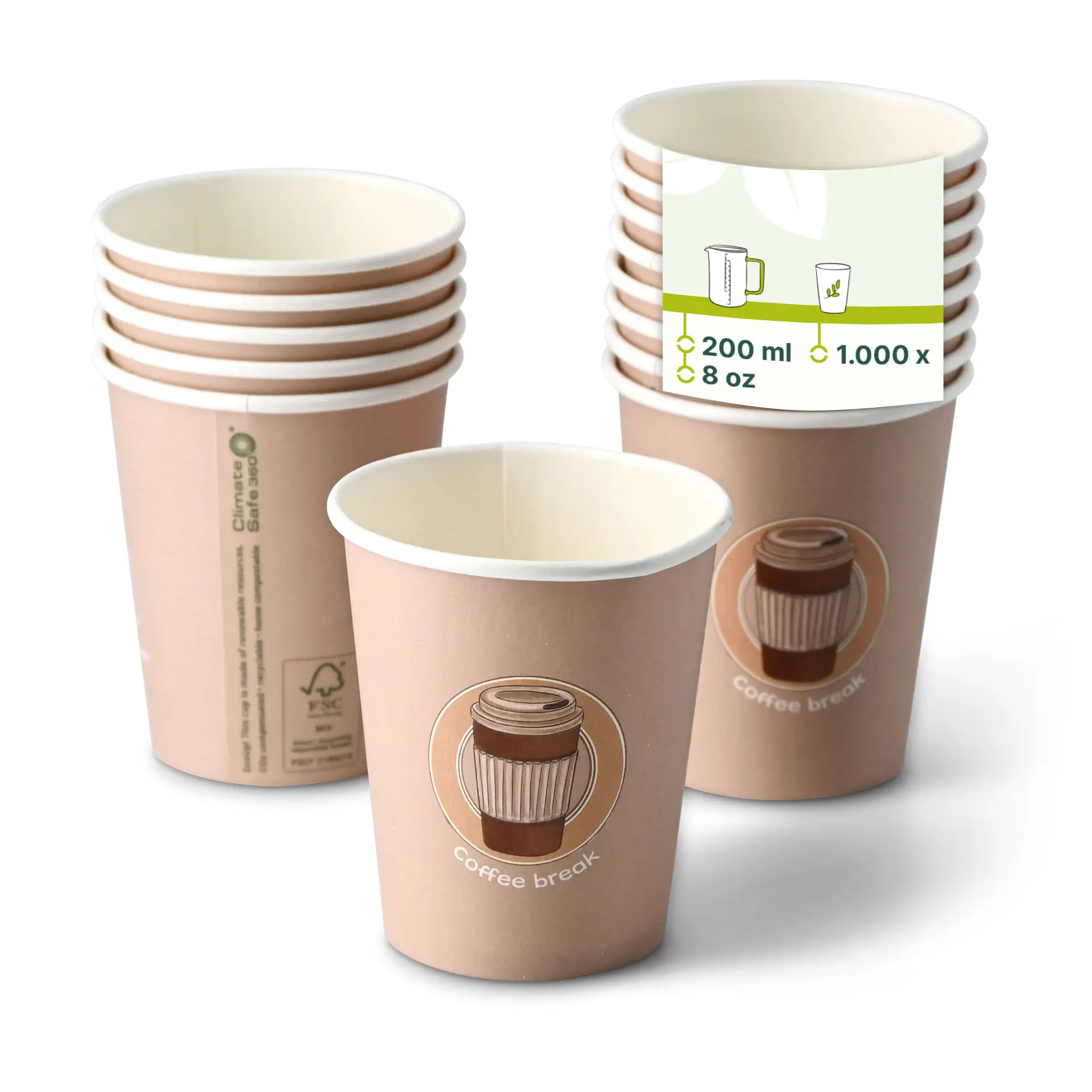 8 oz Paper cup printed with "Coffeebreak", Ø 80 mm, white