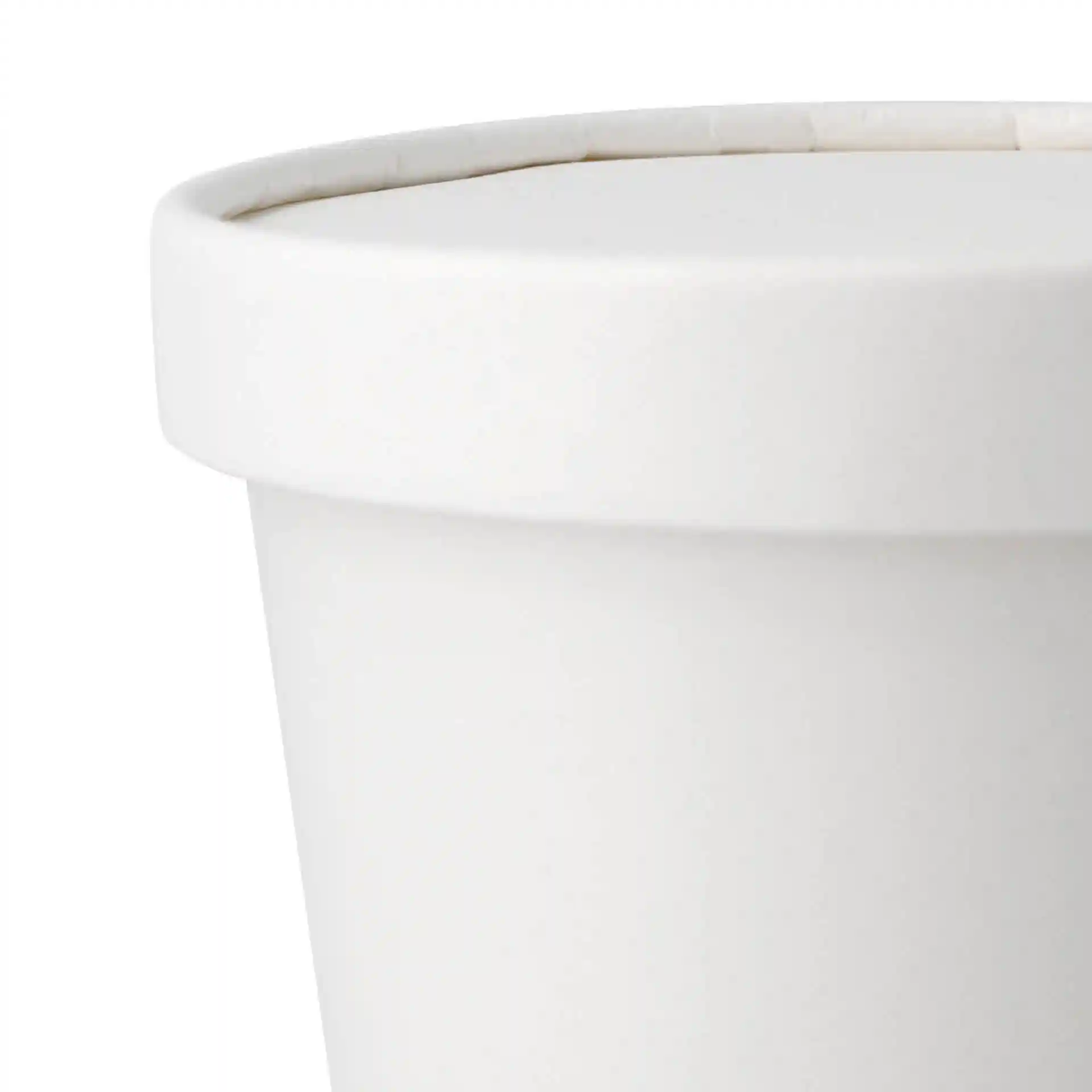 White round cardboard lid with a coated surface, designed for ice cream cups, shown from the side.