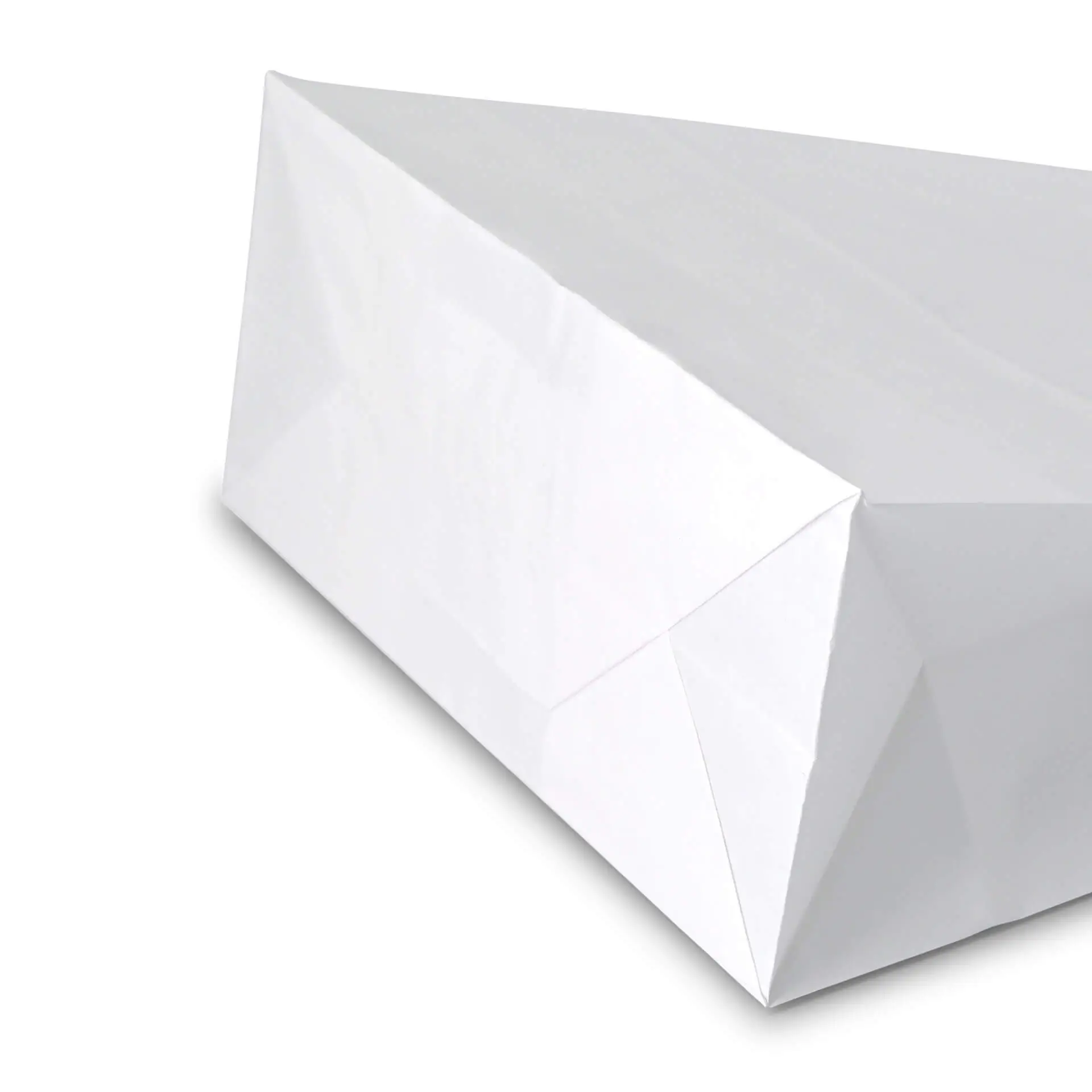 White paper carrier bag with a triangular top seam, measuring approximately 18 x 8 x 22 cm.