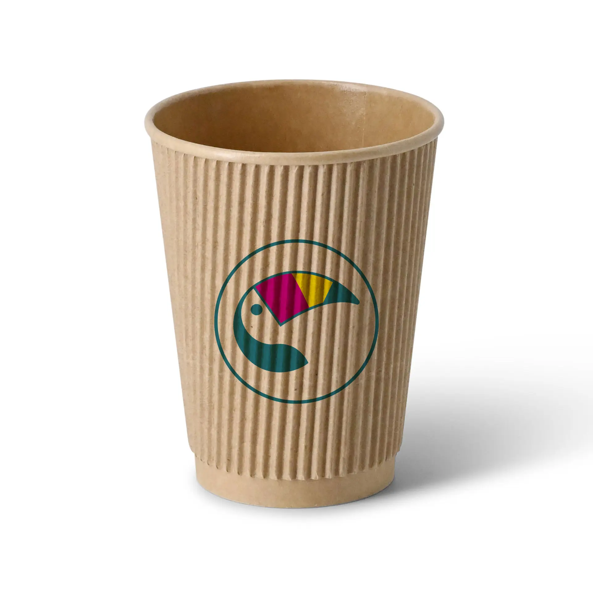Ribbed cup printed, 300 ml / 12 oz, brown, PE-coated