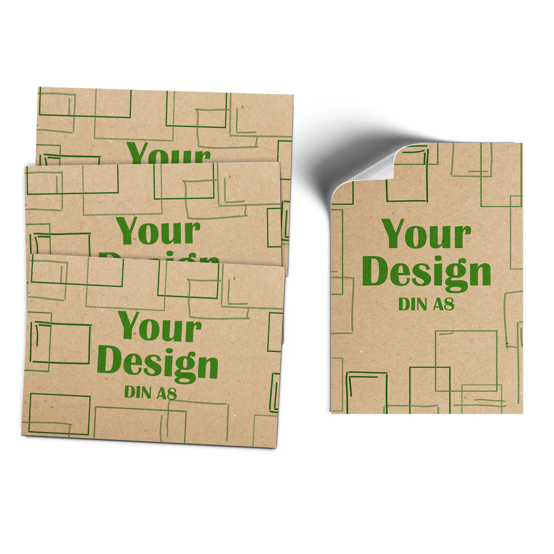 A textured brown card featuring a purple circular design with a bird logo and dimensions of 74x52 mm.