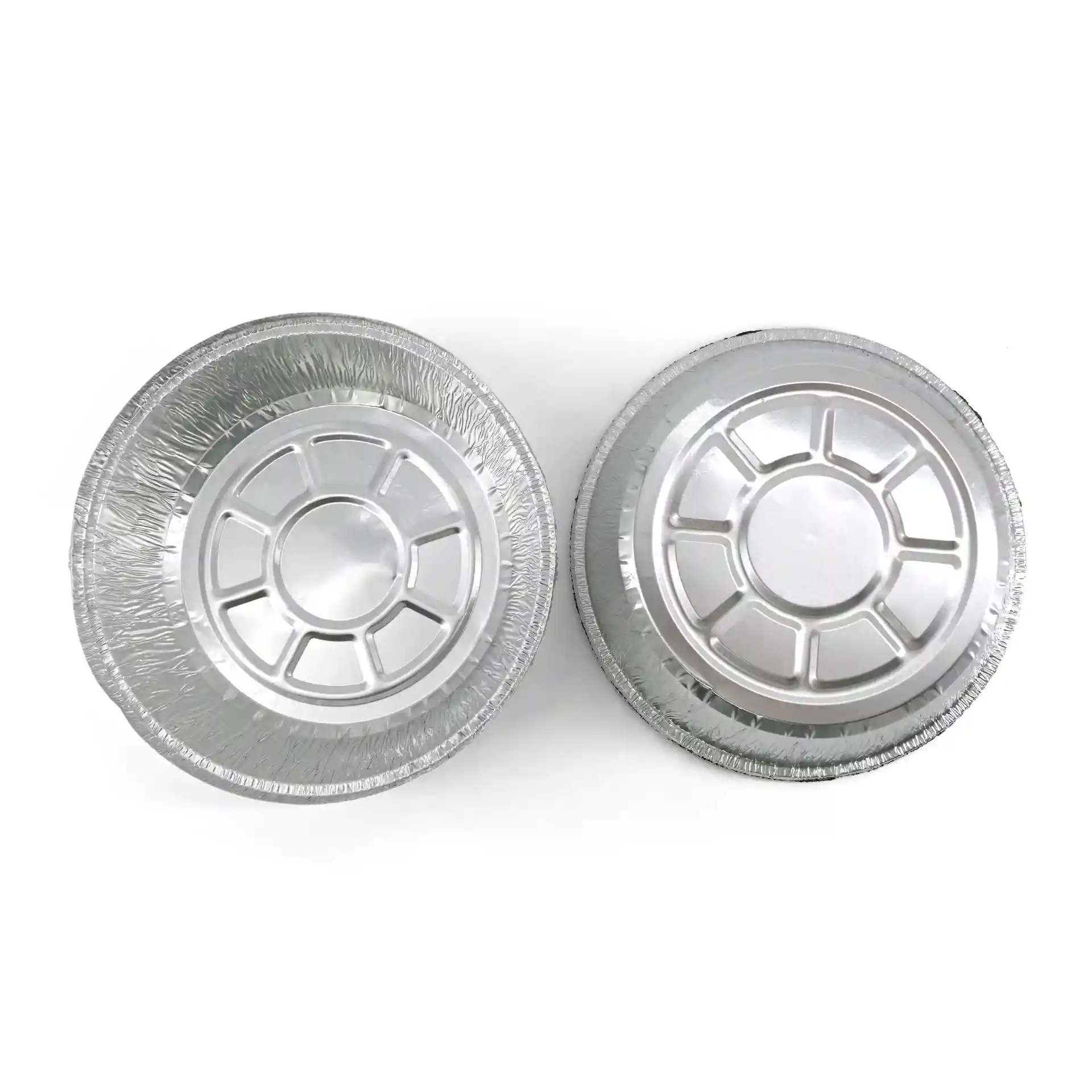 Two round aluminium containers with a diameter of 182 mm and a height of 43 mm, shown from above.