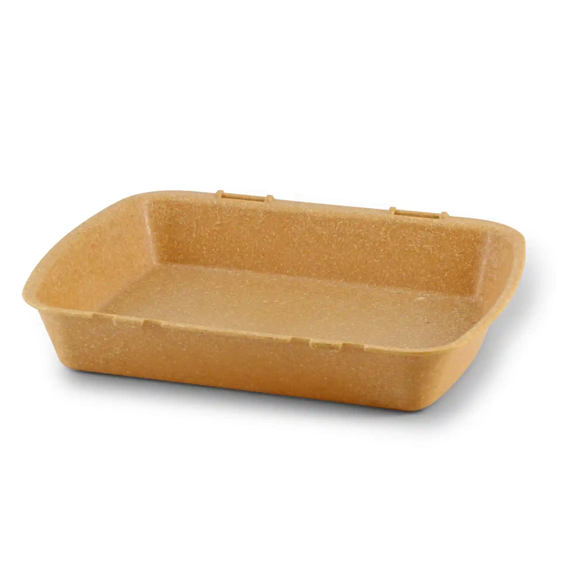 Rectangular brown reusable menu container measuring 24.5 x 20 x 4.5 cm made from bio compound material.