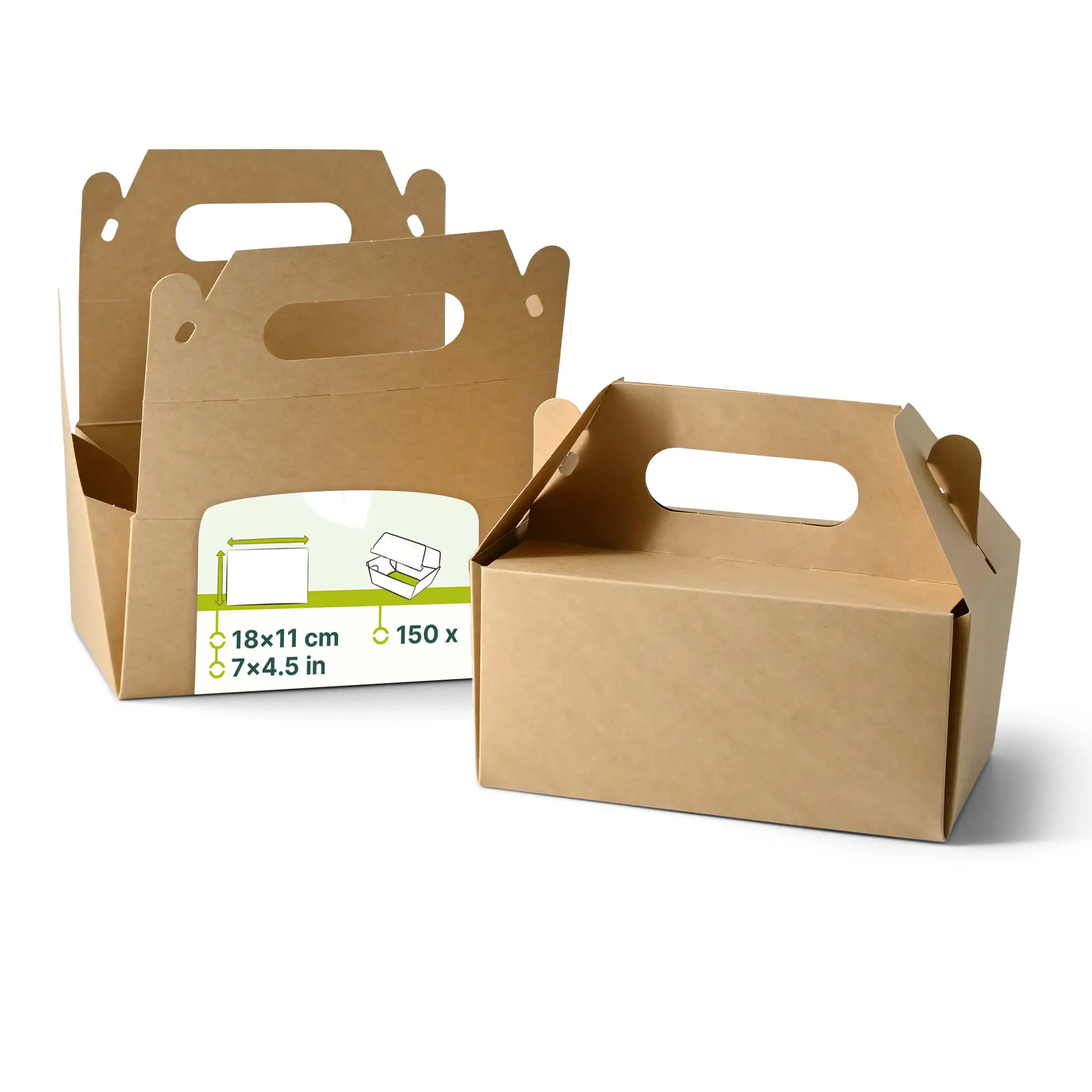 Cardboard pastry boxes with handle S, 18 x 11 x 9 cm, kraft, foldable dfc04219-kuchenbox-aus-pappe-mit-griff-s-18-x-11-x-9-cm-braun-faltbar